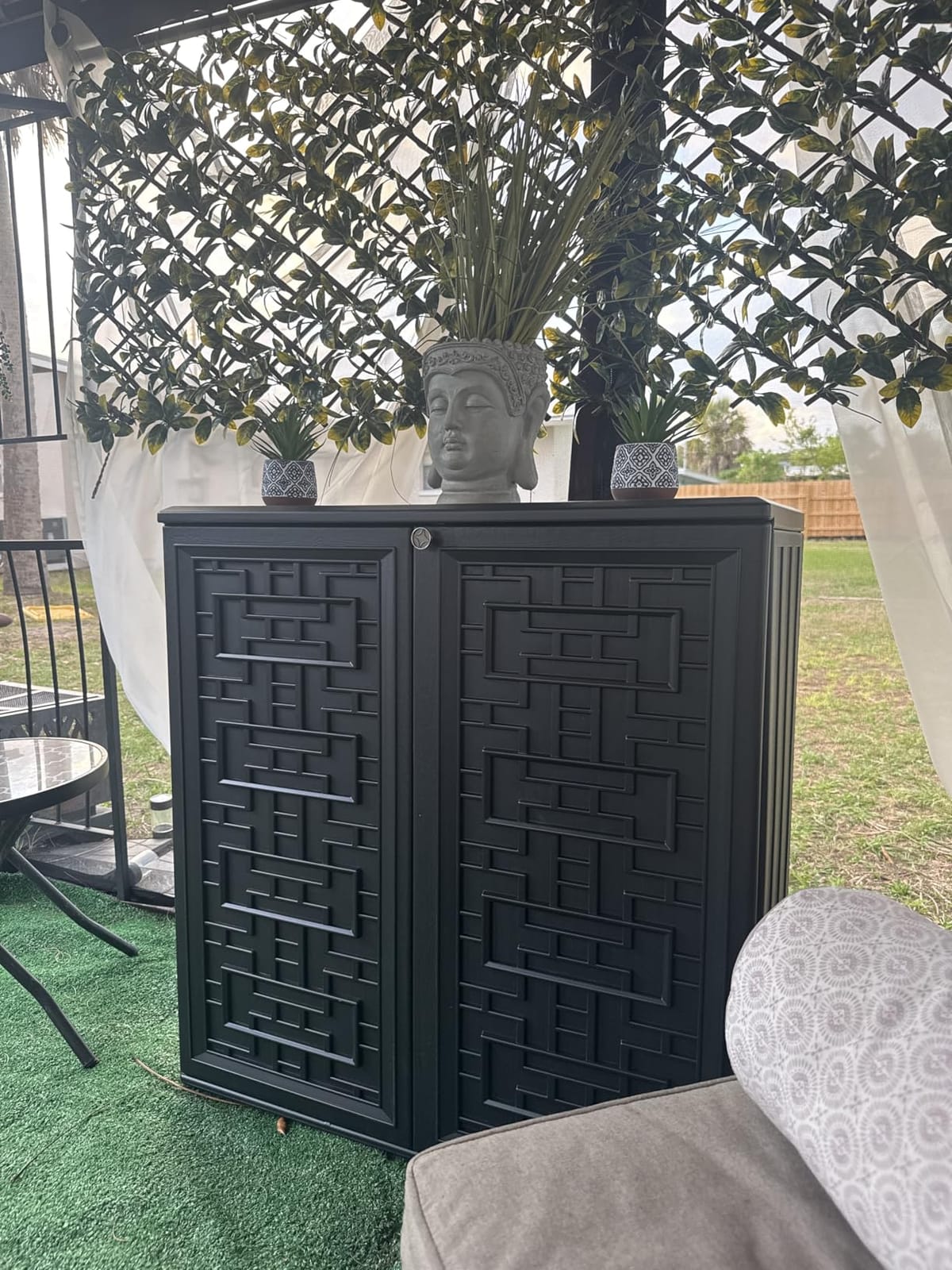 Mrosaa Indoor Outdoor Storage Cabinet Waterproof with Shelf, Off White Plastic Outdoor Cabinets for Patio/Garden/Backyard, Size 34.3''L*15''W*36.2''H customer photo 1