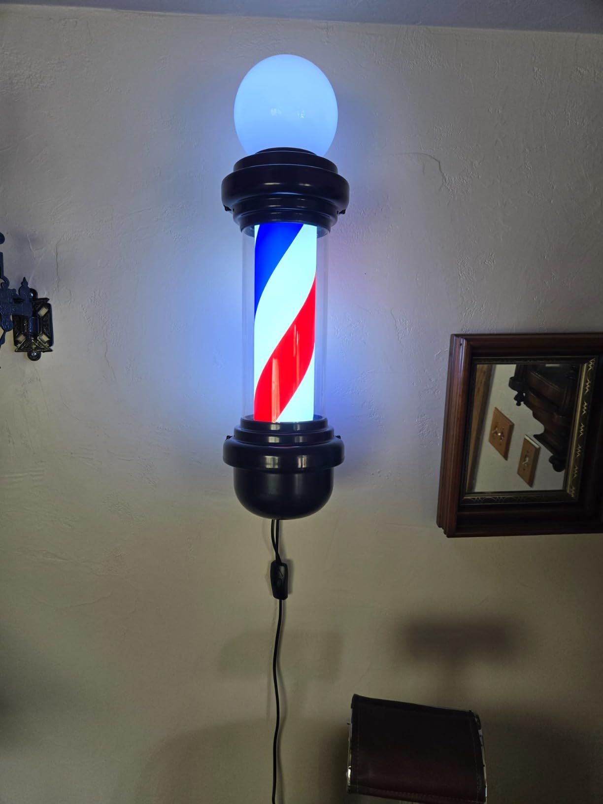27'' Wall-Mounted Barber Pole Led Light, Red, White, Blue Stripes, Waterproof, for Salon customer photo 2