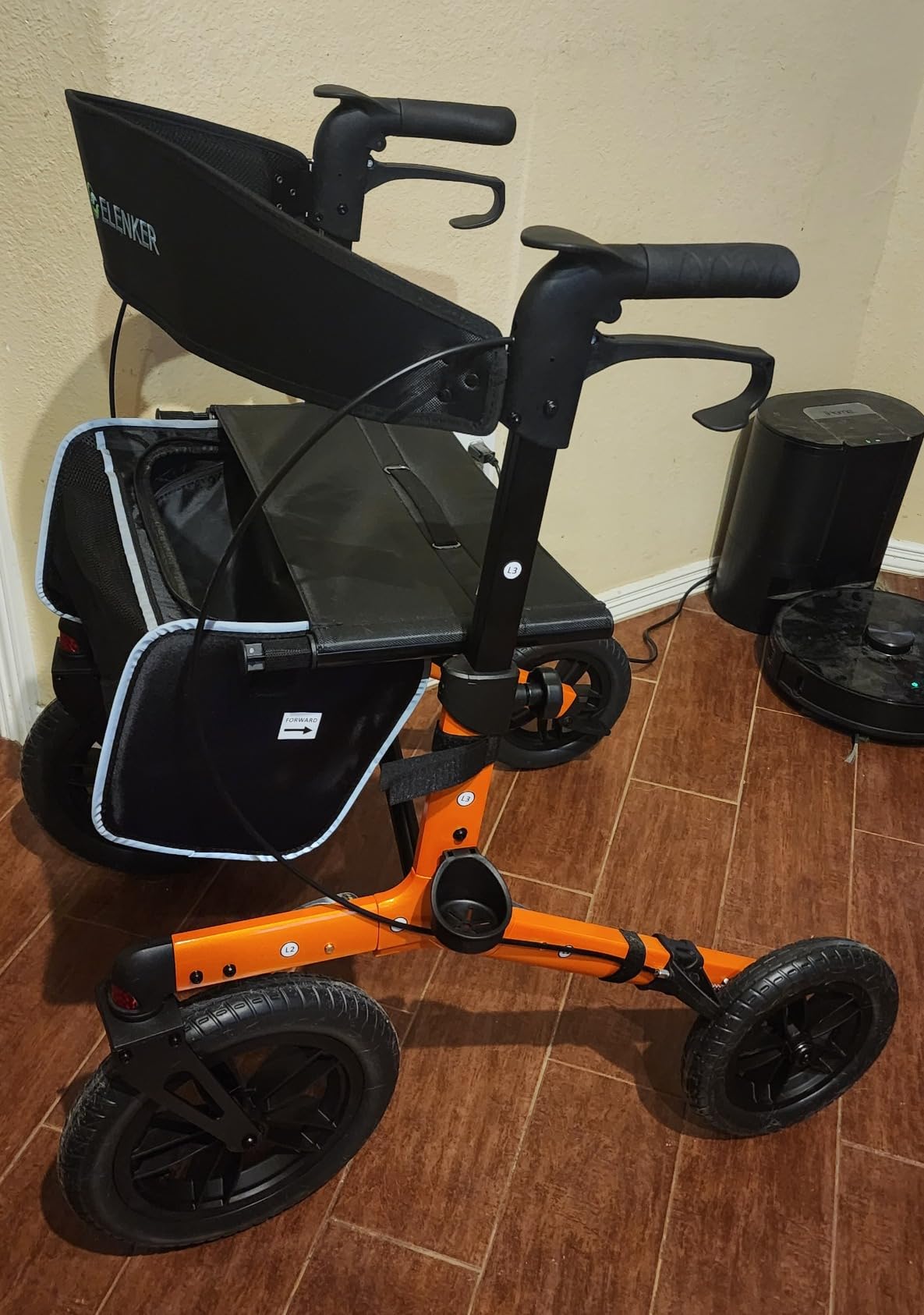 ELENKER All-Terrain Rollator Walker with Non-Pneumatic Tire 12” Front Wheels, Compact Folding Design for Seniors, Red customer photo 1