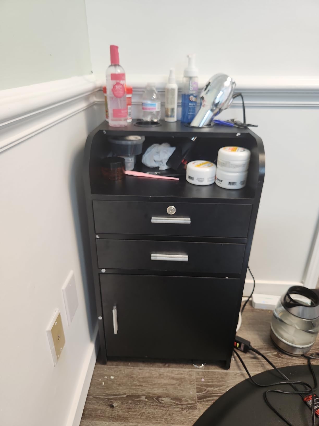 Salon Station,Trolley Cart with Wheels,Storage Cabinet,Black customer photo 1