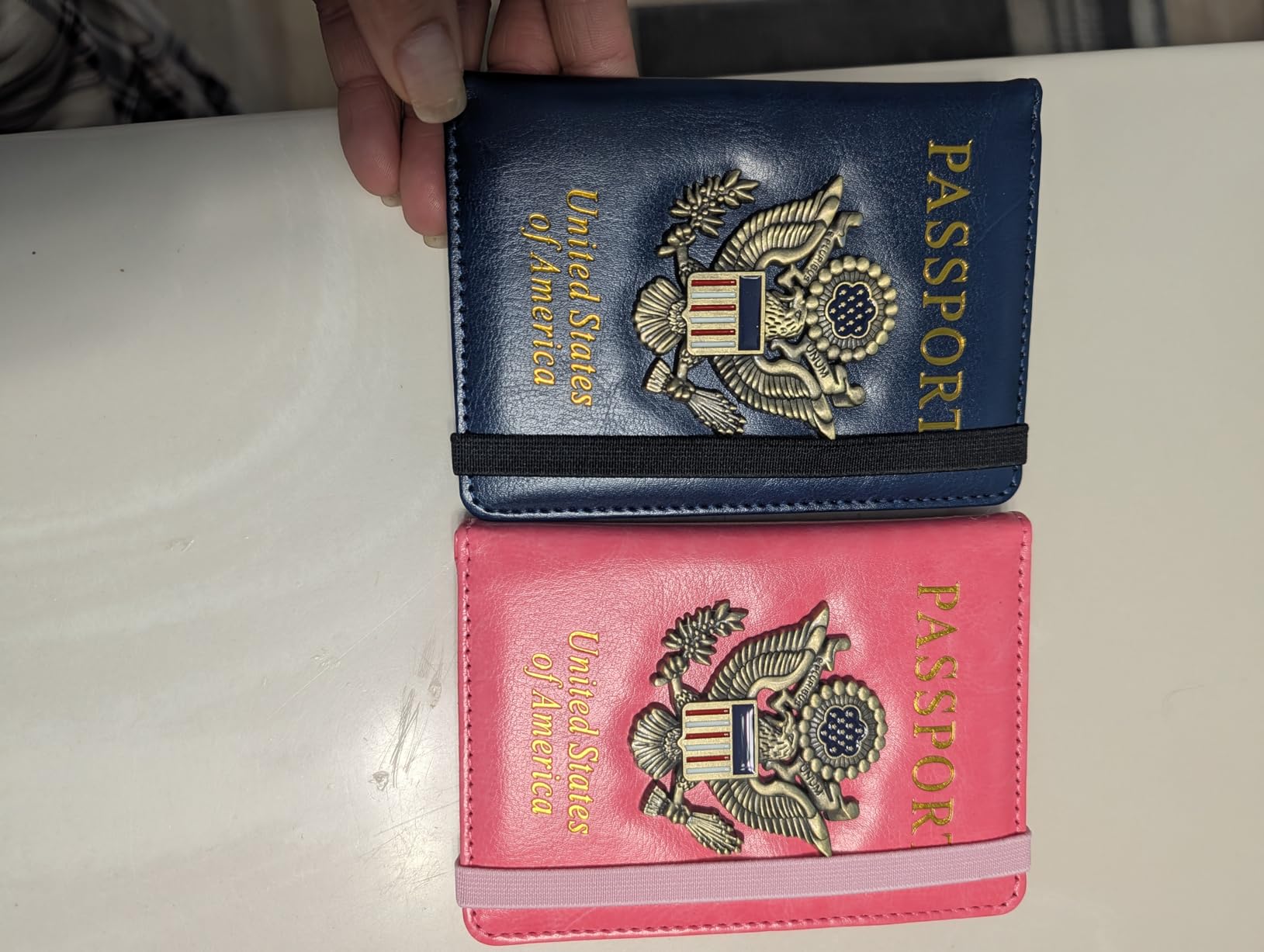 TOURSUIT RFID Blocking Passport Holder, Leather Travel Wallet, Dark Blue customer photo 2
