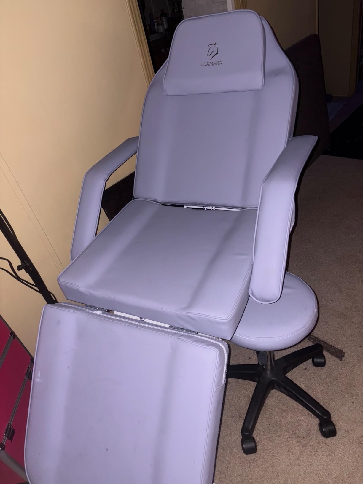 Facial Chair,73″ Tattoo Chair for Client,3-Section Adjustable Massage Table with Stool,Multipurpose Beauty Beds Salon Equipment for Esthetician,Tattooshop,Spa (White) customer photo 2