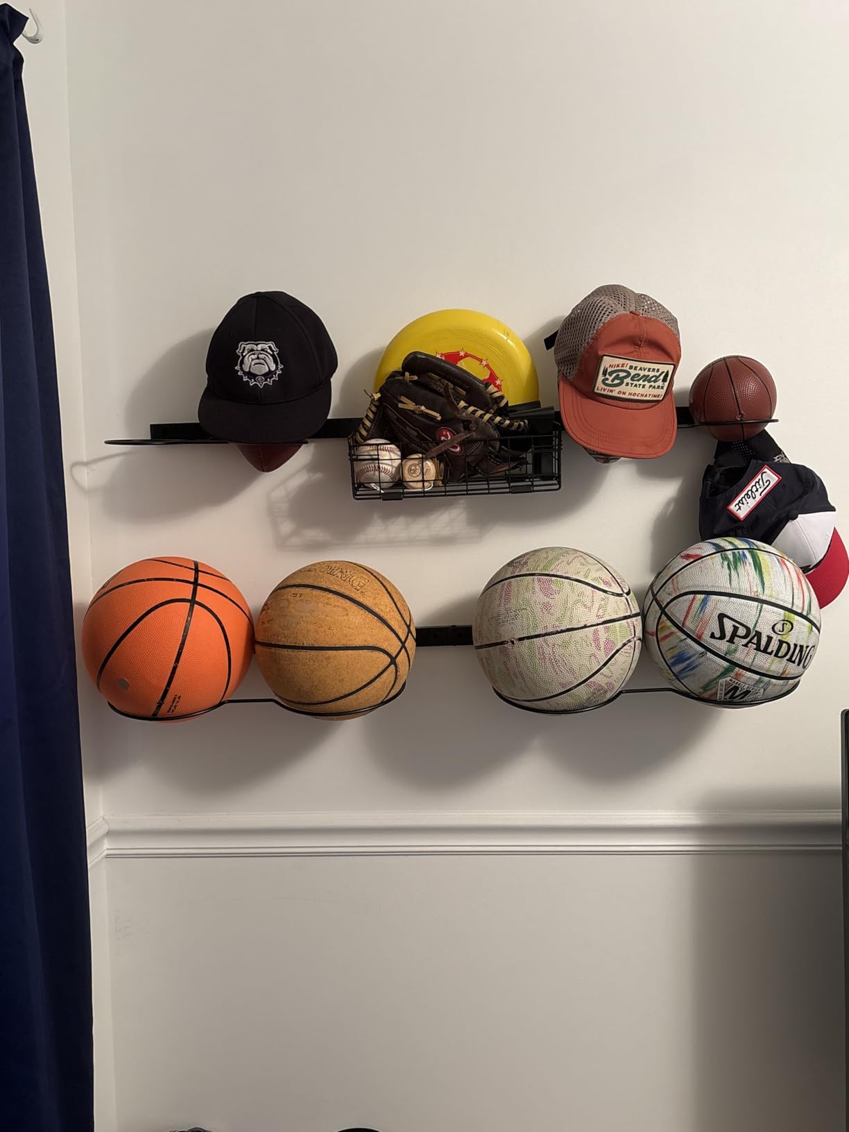 8 Tier Detachable Wall Mounted Basketball Rack, Vertical/Horizontal Football Holder, Holds 14 Balls DIY 1/2/3/4 Soccer Stand, Height-Adjustable Ball Rack with Basket for Garage, Tool Room, Metal-Black customer photo 2