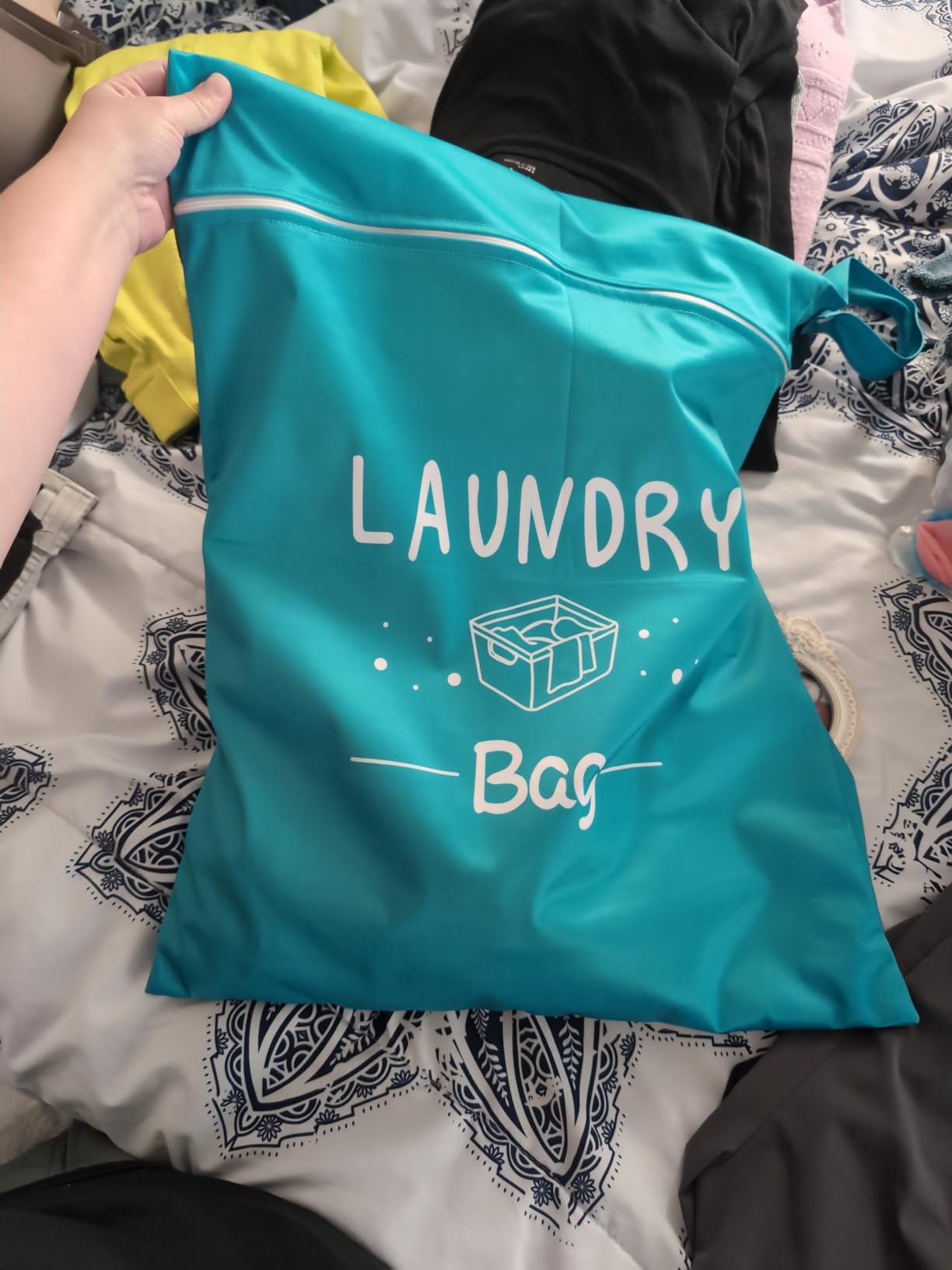 2 Pcs Large Travel Laundry Bags - Waterproof Wet/Dry, Washable, Drawstring, Bathing Suit, Workout, Gym Clothes, Swimming, Yoga - Green, Grey customer photo 1