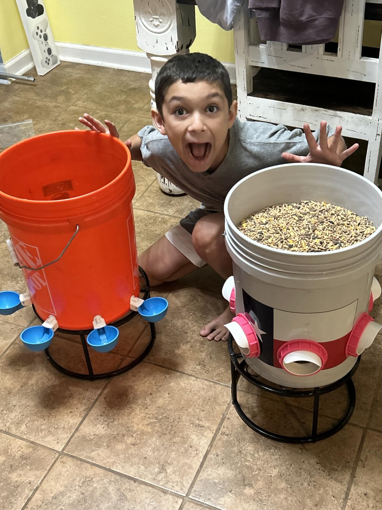 6 Chicken Feeder Ports,DIY Poultry Feeder Cups with Lids & Drill Bit,Orange customer photo 2