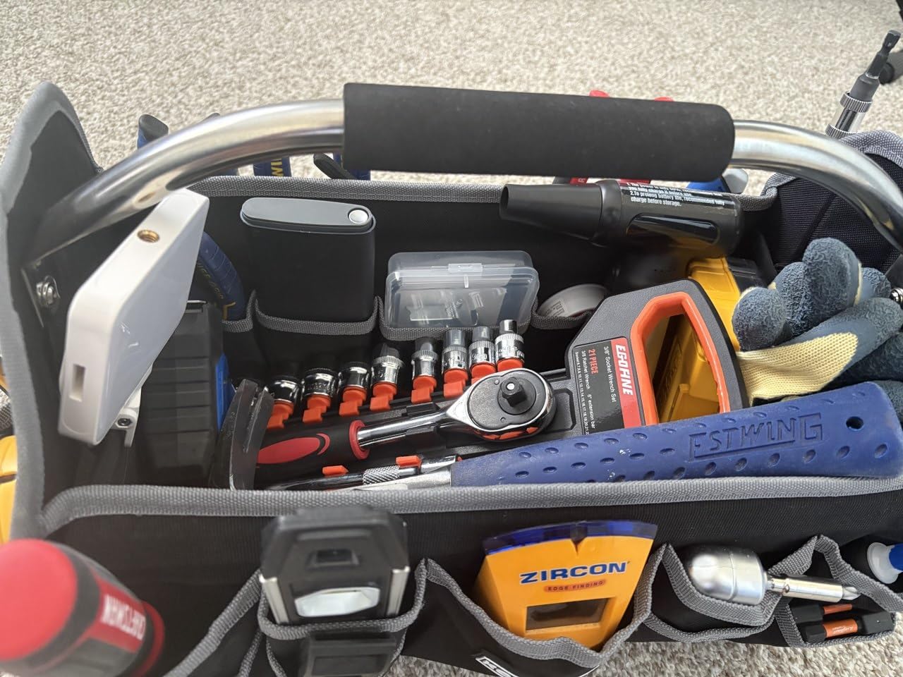 Kowsinde 16 Inch Tool Bag, Electrician Tool Bag, Open Top Tool Bags, 26 Pockets Can Hold Many Tools, Steel Handle and Removable Shoulder Strap customer photo 2