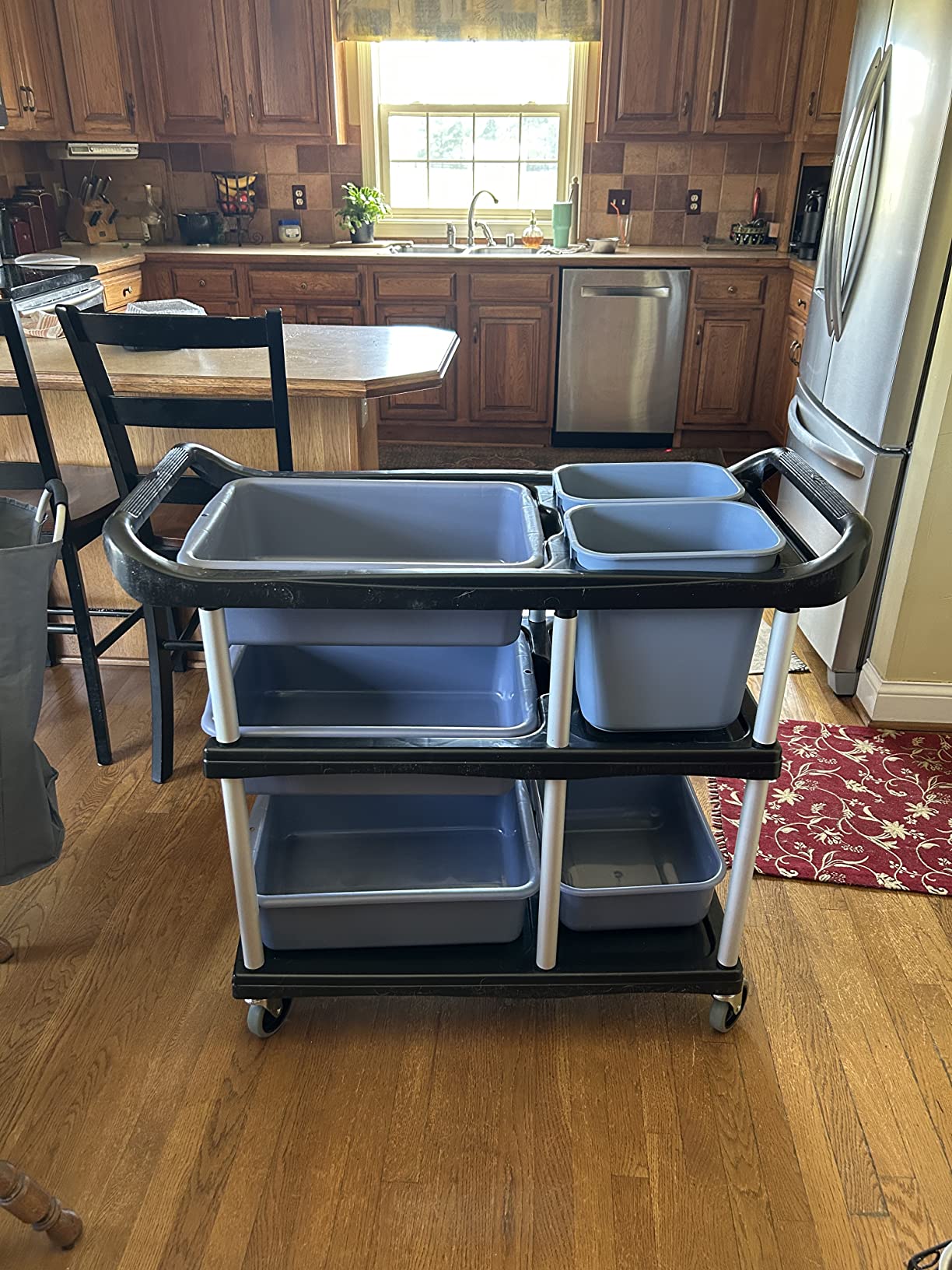 Storage Cart 3 Tier Heavy Duty Commercial Grade Utility Cart,Dish Cart for Restaurant,Multi-Function Mobile Shelving Unit Organizer for Hotel,Restaurant,Kitchen,Laundry Room with 6 Basin 2 Barrels customer photo 1