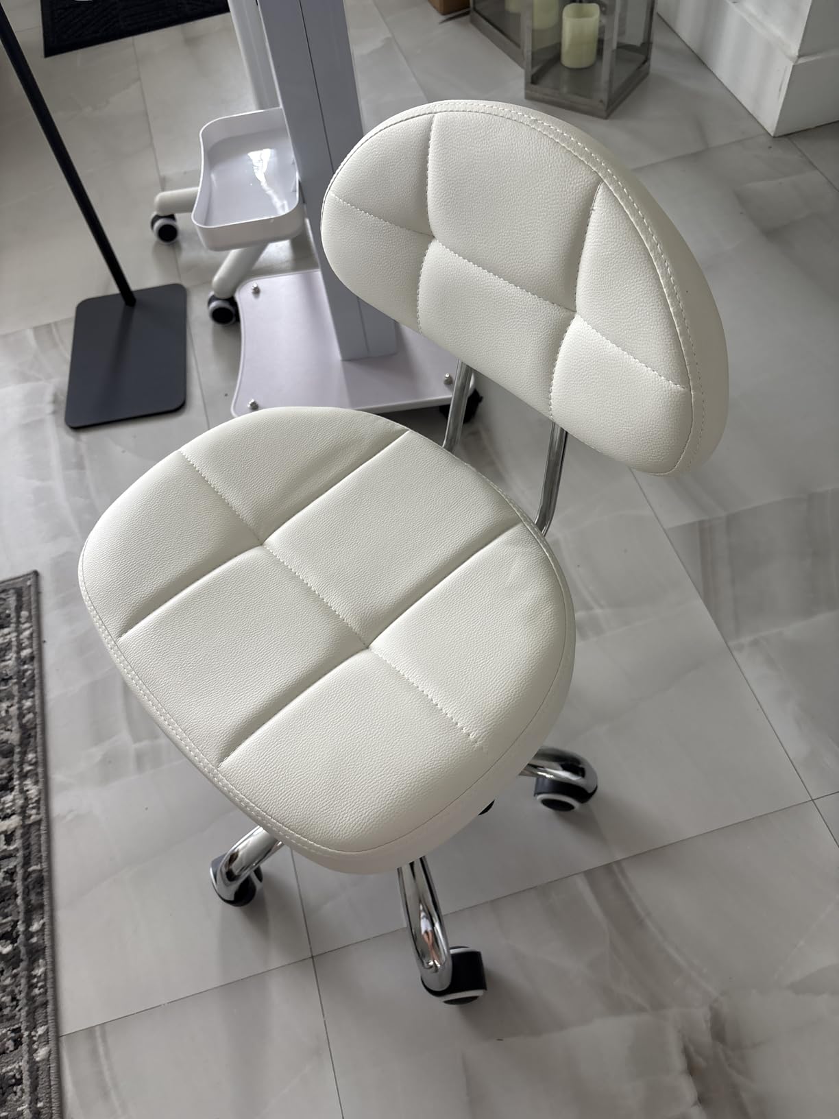 BFTOU Black Square Minimalist Swivel Stool with Wheel for Work SPA Shop Massage Height-Adjustable and Cost-Effective Rolling Stool Chair with Back customer photo 2