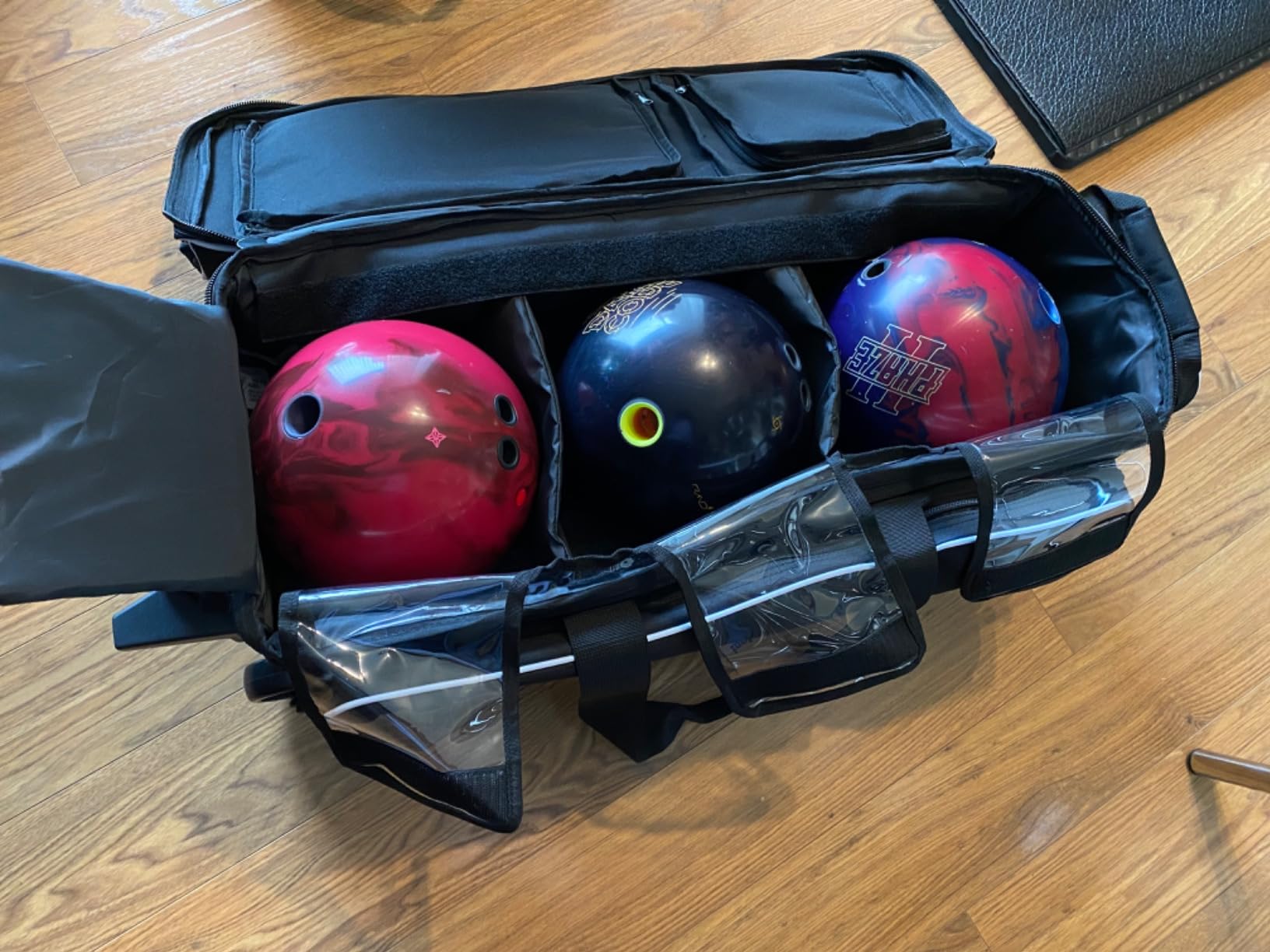 Goloni 3 Ball Bowling Bags with Wheels,Rolling Bowling Ball Bag for 3 Bowling Balls & Bowling Accessories -Retractable Handle Extends to 38