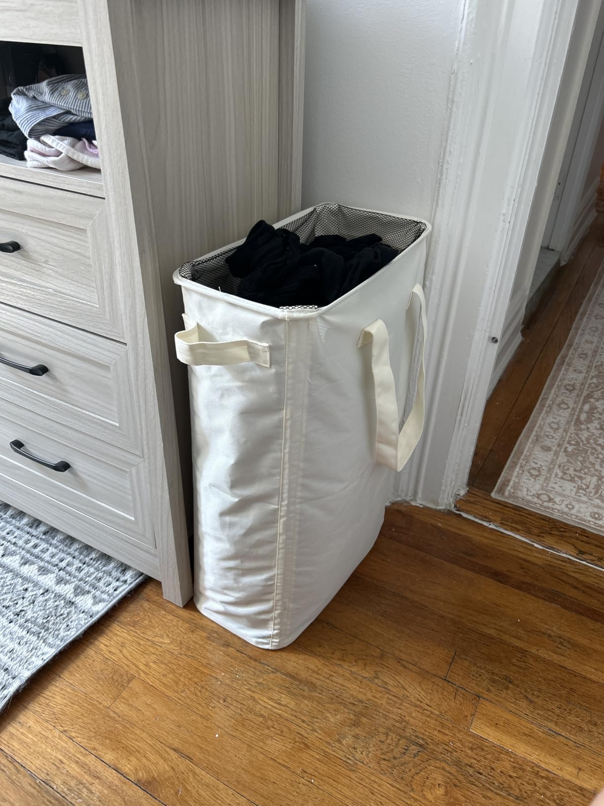 efluky Slim Laundry Basket, Narrow Laundry Hamper with Handles, Collapsible Dirty Clothes Hamper, Tall Laundry Bin for Laundry Room, Dorm and Bedroom, 12.7 Gallons(48L) Beige customer photo 1