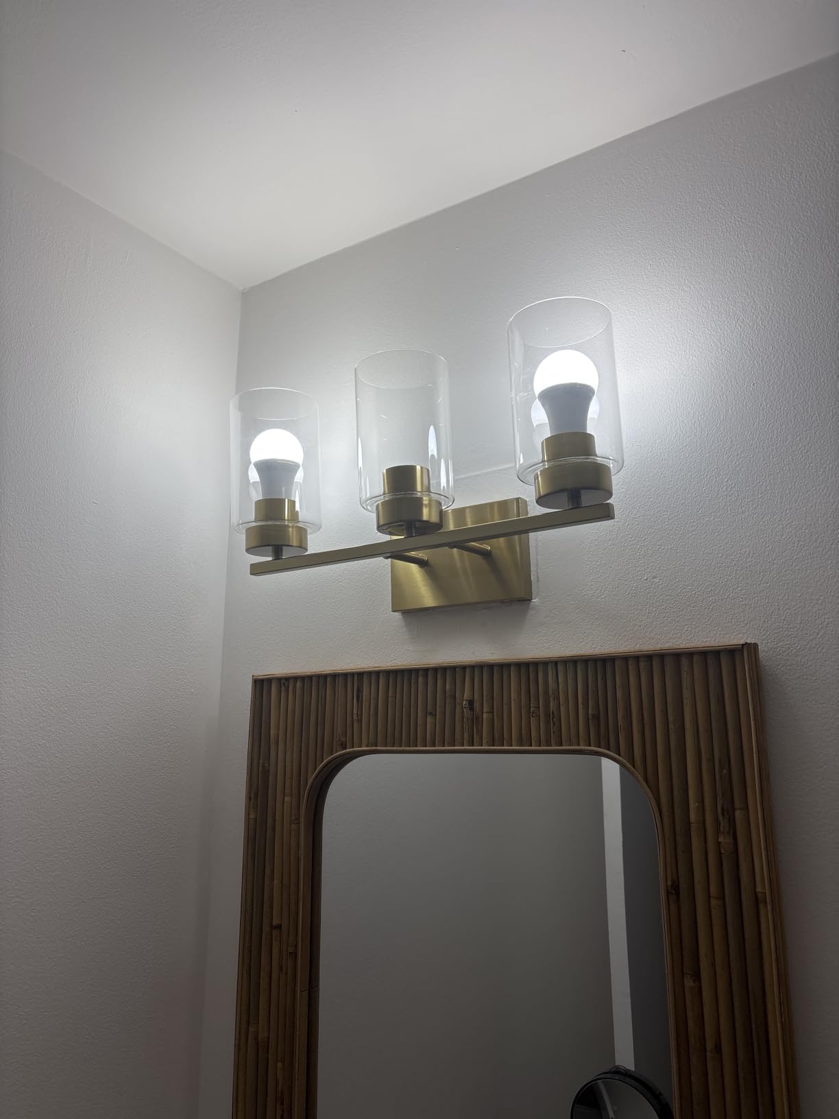 3-Light Bathroom Vanity Light, Modern Brushed Gold Wall Lights with Clear Glass Shades, Bathroom Wall Sconce Lamp for Mirror Living Room Bedroom Hallway customer photo 1