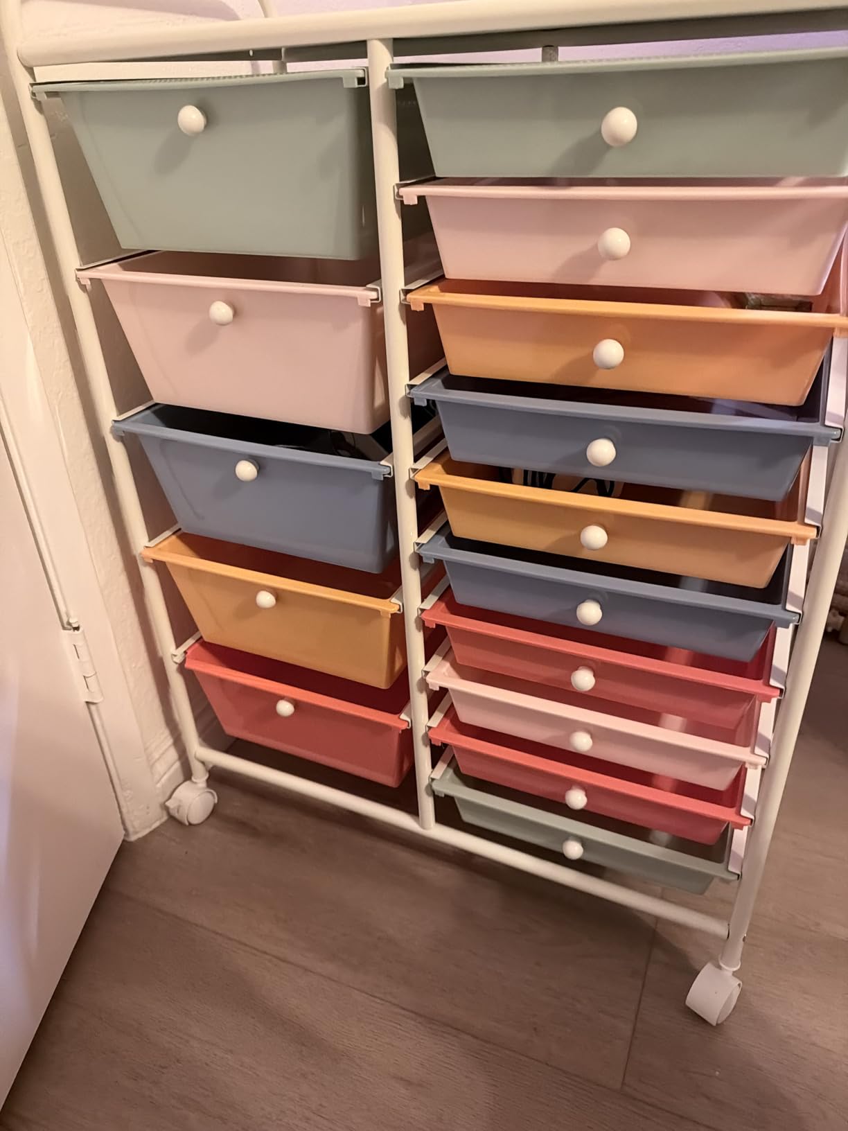 LDAILY 15 Drawer Rolling Storage Cart, Rolling Cart with Drawers for Classroom, Art Supply Craft Organizer on Wheel with Metal Frame & Handles for Home Office School customer photo 2
