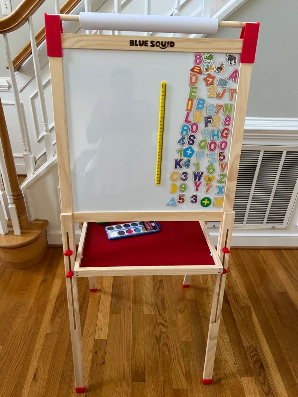 Blue Squid Art Easel for Kids with Paper Roll x 3, Includes 100+ Accessories, Double Sided Adjustable Wooden Painting Easel with Magnetic Chalk Board, White Board for Toddlers Ages 3,4,5,6,7,8,9,10,12 customer photo 1