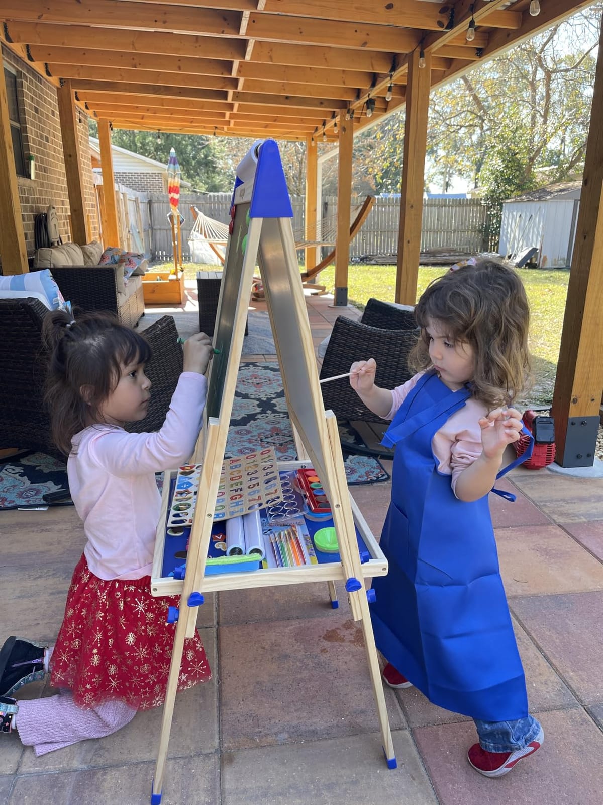 Blue Squid Art Easel for Kids with Paper Roll x 3, Includes 100+ Accessories, Double Sided Adjustable Wooden Painting Easel with Magnetic Chalk Board, White Board for Toddlers Ages 3,4,5,6,7,8,9,10,12 customer photo 2