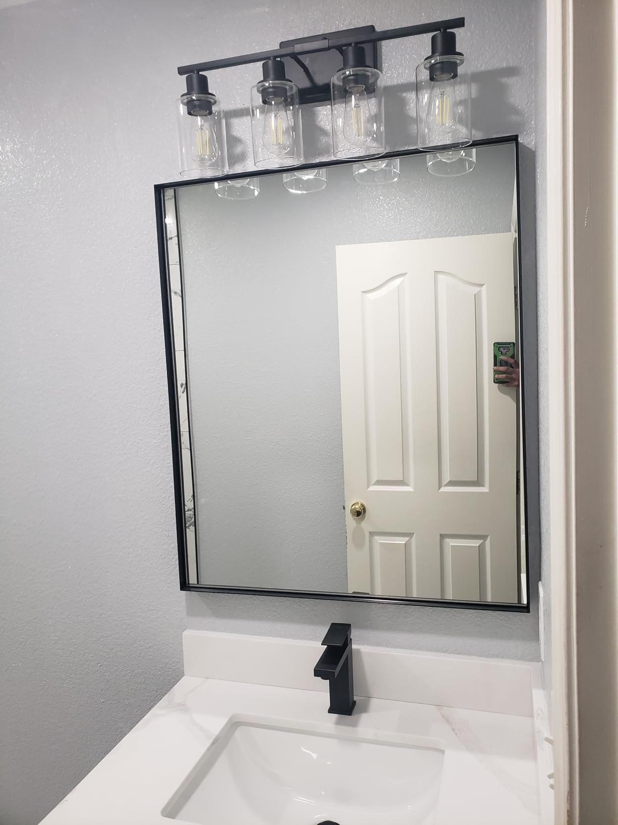 Indoi 4-Light Bathroom Light Fixtures, Matte Black Modern Vanity Lights with Clear Glass Shades, Bathroom Wall Lamp for Mirror Living Room Cabinet Bedroom Porch customer photo 1