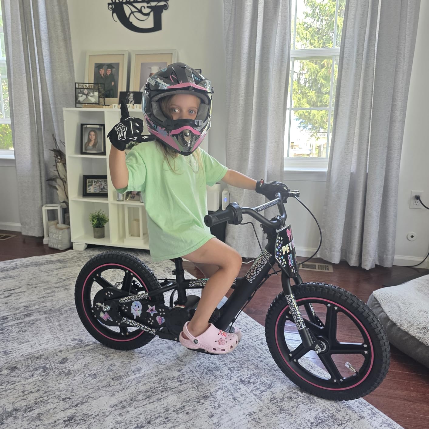 OLALA Electric Dirt Bike for Kids Aged 5-10, 340W Racing Grade Electric Motorcycle with Aluminum Frame, Up to 12MPH & 3 Speed Settings, Safe Disc Brakes, 16IN Knobby Tires customer photo 2