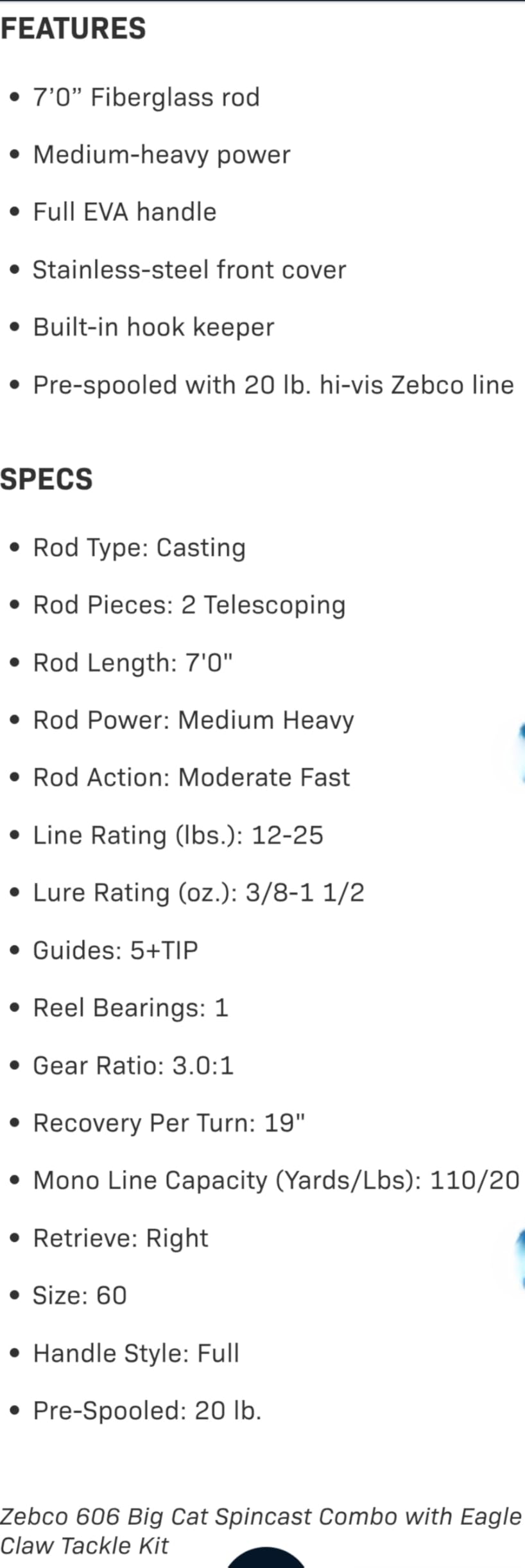 Zebco 606 Big Cat Spincast Reel and Fishing Rod Combo, 7-Foot 2-Piece Telescopic Rod, Medium-Heavy Power, Size 60 Reel, 11-Piece Eagle Claw Tackle Kit customer photo 2