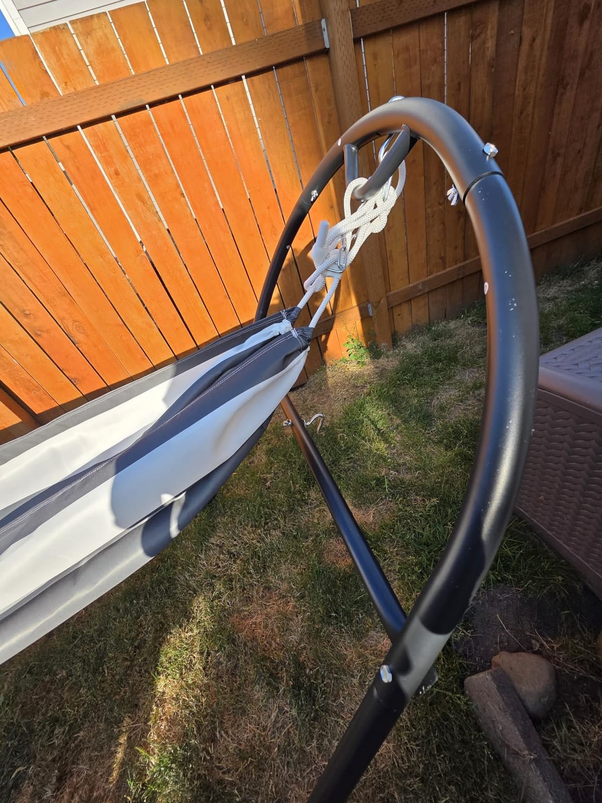 SUNCREAT Universal Steel Outdoor Hammock Stand Only, Heavy Duty, Weather-Resistant Hammock Stand for Outside, Fits 9.5 to 14 Feet Long Hammock, 475-Pound Capacity, Patent Pending, Black customer photo 2
