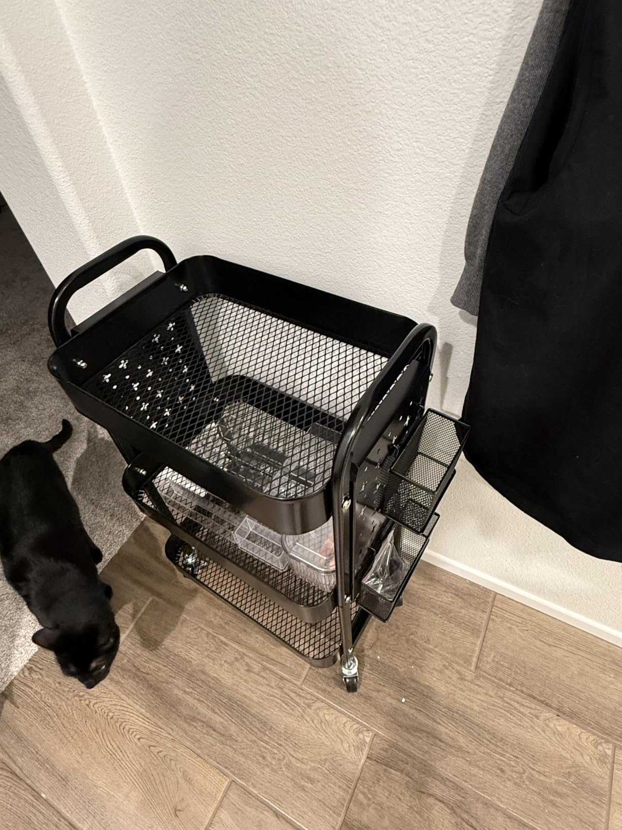 ALVOROG 3 Tier Metal Rolling Utility Cart with Pegboards,Baskets,Hook,White customer photo 2