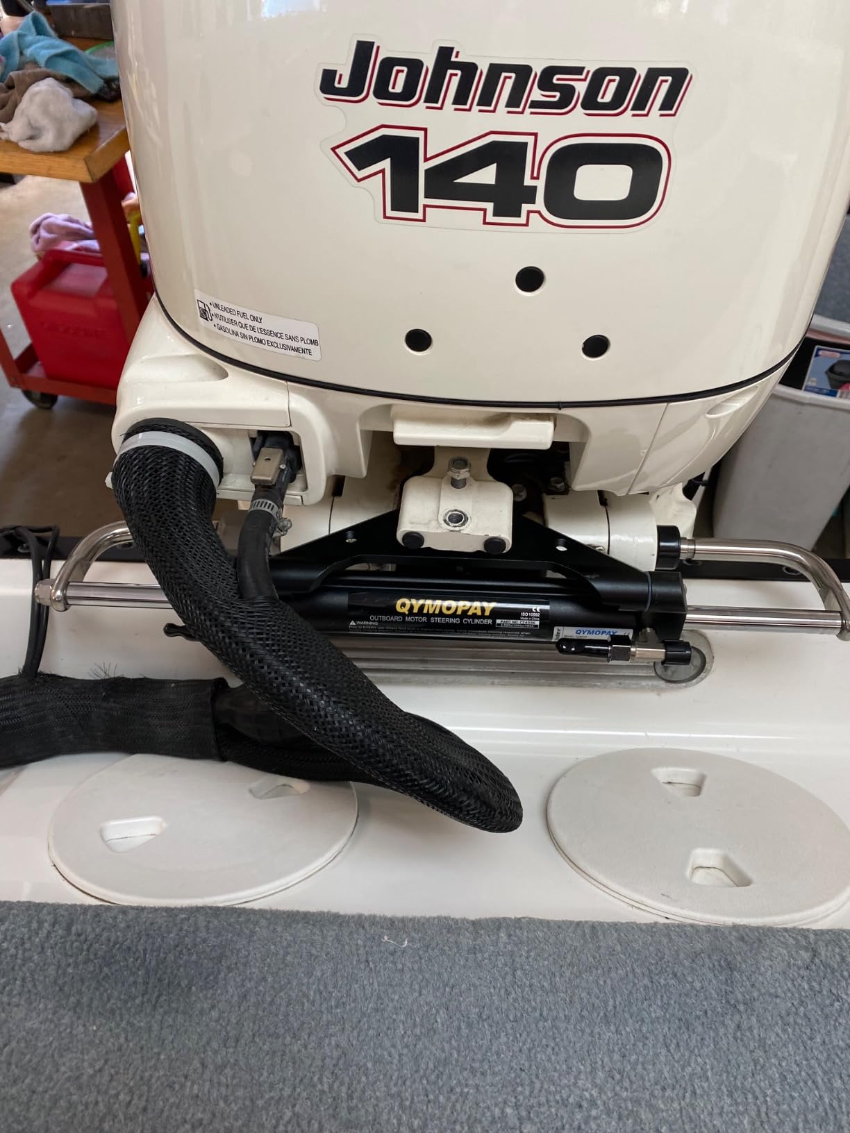100HP/150HP/300HP Hydraulic Outboard Steering Kit, Marine Hydraulic Steering System with Bi-Directional Locking Cylinders and High Strength Nylon Hose, Single Station, Single Engine Use customer photo 1