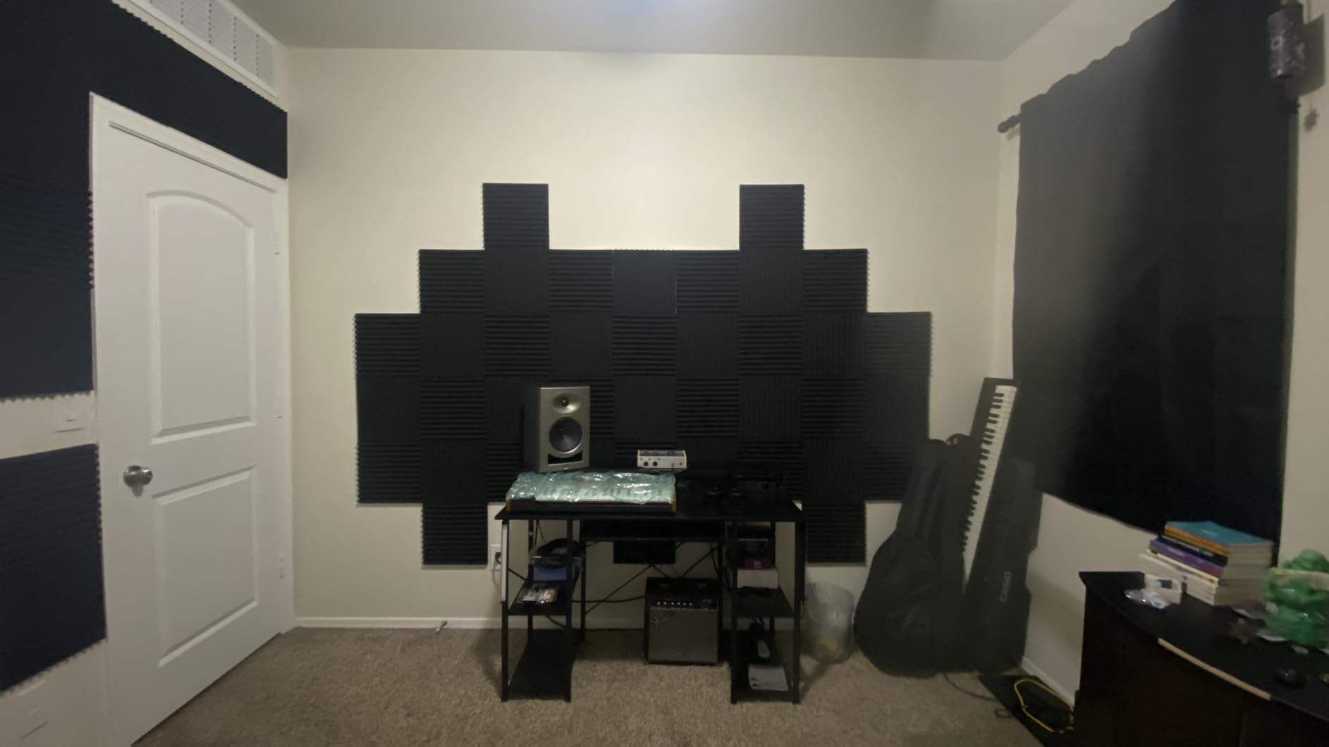 Knightsacoustic 96 Pack Sound Proof Foam Panels for Walls, 1 X 12 X 12 Inches Acoustic Foam Panels, High Density Acoustic Panels Sound Absorbing, Black Noise Cancelling Studio Wedges(NOT ADHESIVE) customer photo 1