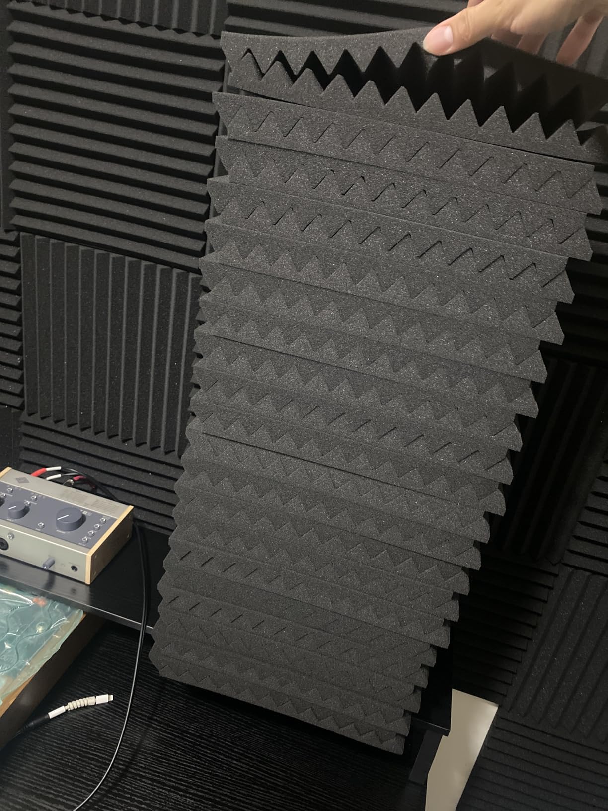 Knightsacoustic 96 Pack Sound Proof Foam Panels for Walls, 1 X 12 X 12 Inches Acoustic Foam Panels, High Density Acoustic Panels Sound Absorbing, Black Noise Cancelling Studio Wedges(NOT ADHESIVE) customer photo 2