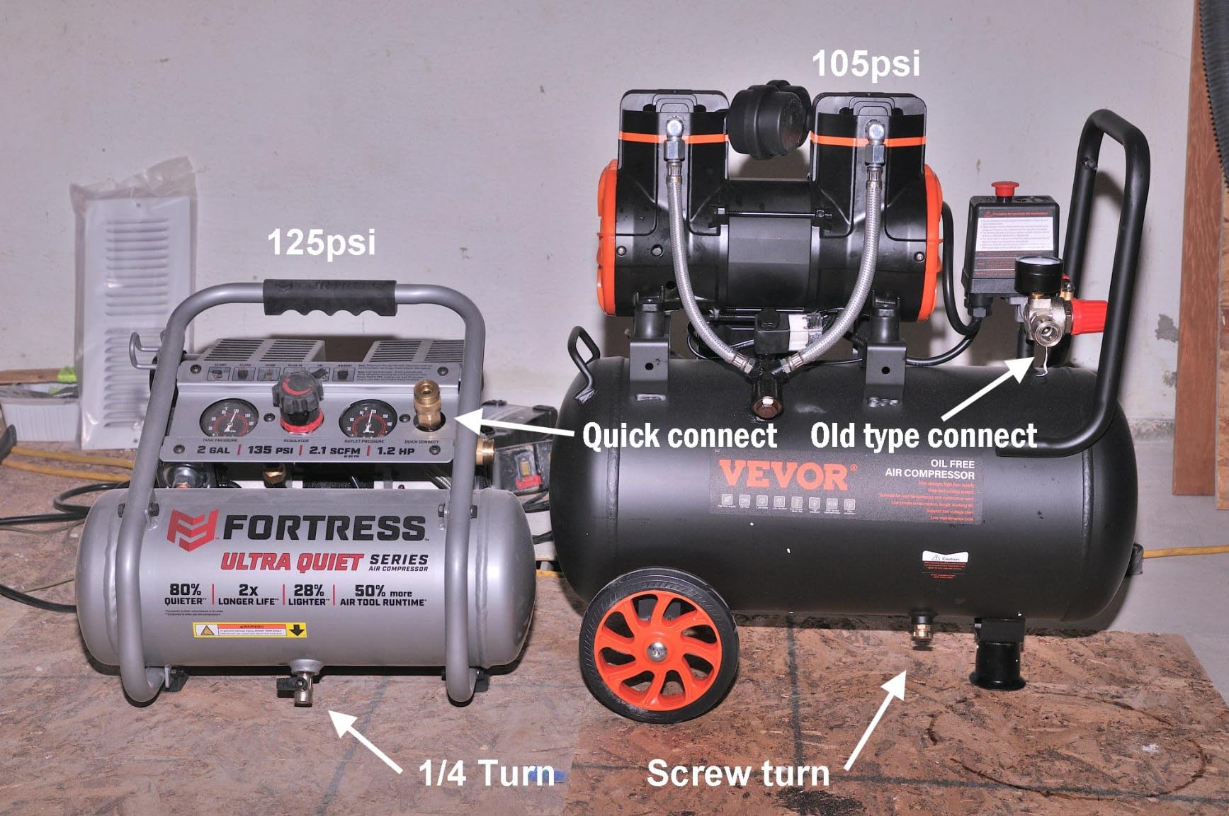 VEVOR Air Compressor, 10 Gallon Steel Tank, 2HP 5.3 CFM@90 PSI Oil Free Air Compressor & Max. 125PSI Pressure, 78dB Ultra Quiet Portable Compressor, for Auto Repair, Tire Inflation, Spray Painting customer photo 2