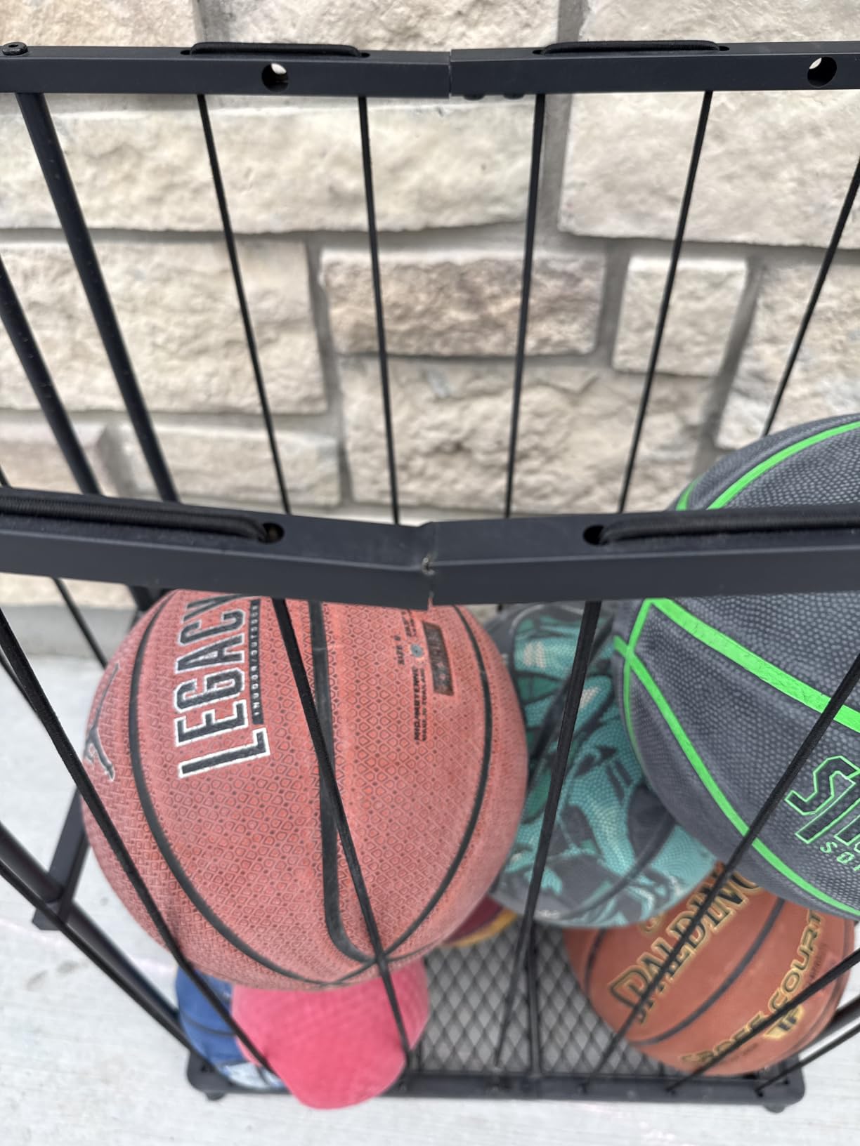 Hencawima Garage Ball Storage Wall-Mounted & Floor Sports Equipment Organizer: Sports Ball Rack with Elastic Rope, Holder for Basketball, Soccer, Volleyball, Football, Garage, Gym, Black customer photo 2