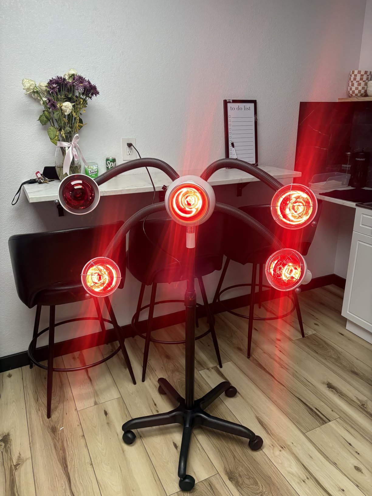 750W Infrared Heat Lamp Red Light,5 Head Portable Floor Hair Dryer Stand Up Color Processor Styling Perming Dryer Accelerator (b) customer photo 1