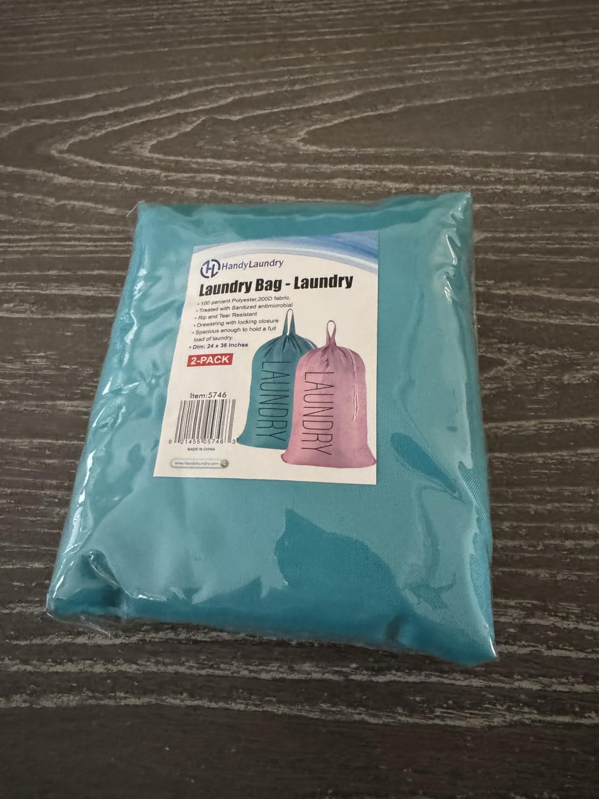 Extra Large Travel Laundry Bag - 2-Pack Fun Print Design Bags for Dirty Clothes - Durable Water-Resistant Fabric - Sturdy Drawstring Closure (Teal-Grey | Wash Dry Repeat) customer photo 1