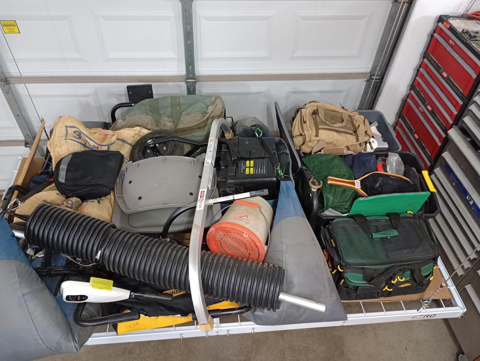 Garage Ceiling Storage Racks – 4x8 FT Overhead Garage Storage Rack with Safety Lock, Heavy-Duty Ceiling Mounted Lift System and Storage Organizer, Ideal for Maximizing Overhead Space, 325 lbs Capacity customer photo 1