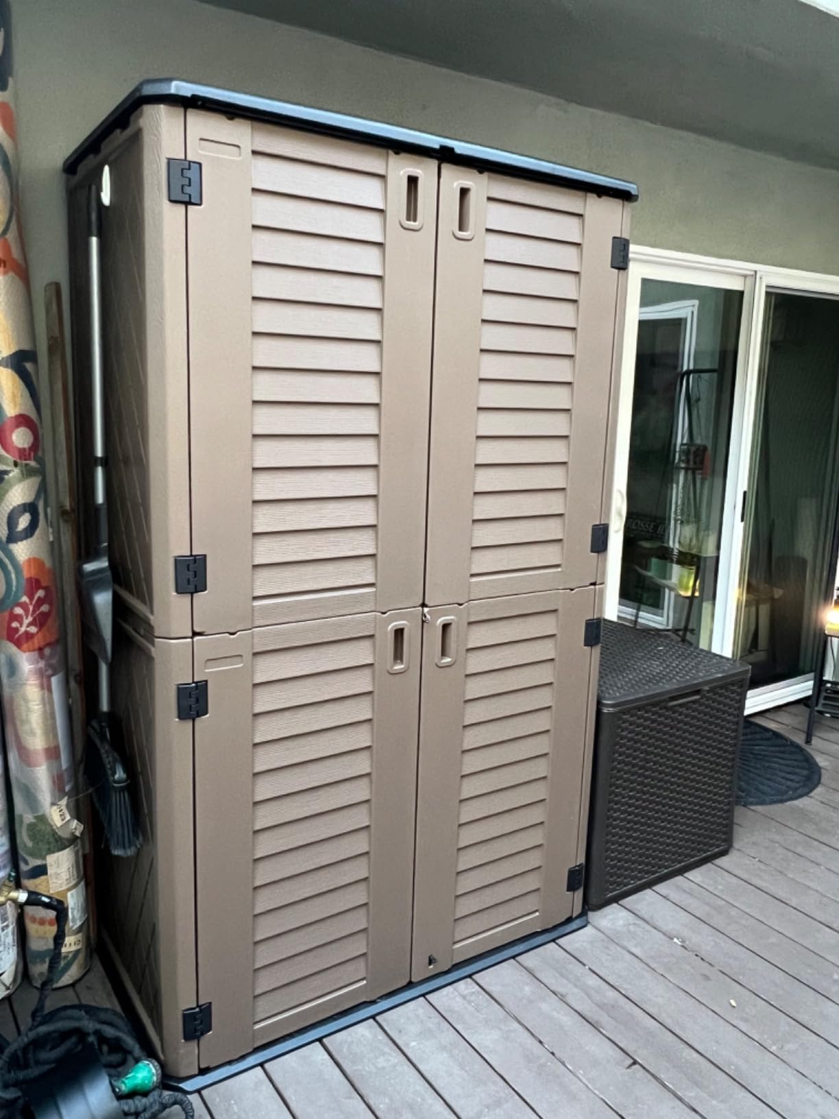 Mrosaa Vertical Outdoor Storage Cabinets,Plastic Sheds&Outdoor Storage with Floor,Outdoor Storage Box Waterproof/Lockable for Garage,Bike,Tools Storage Shed (57Cu.ft) customer photo 1