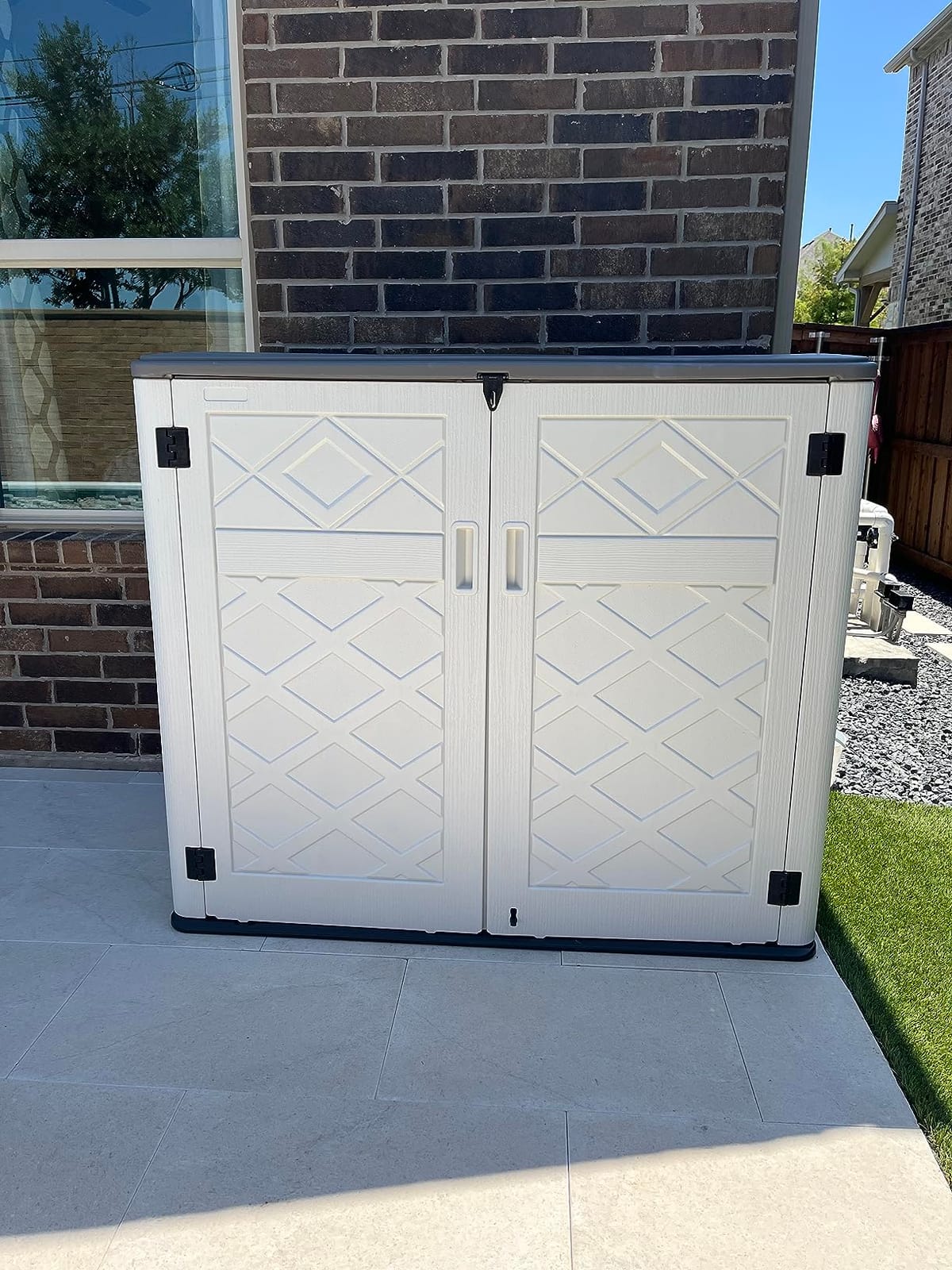 Mrosaa Vertical Outdoor Storage Cabinets,Plastic Sheds&Outdoor Storage with Floor,Outdoor Storage Box Waterproof/Lockable for Garage,Bike,Tools Storage Shed (57Cu.ft) customer photo 2