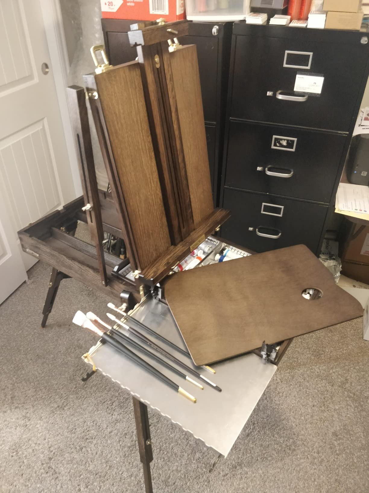ATWORTH French Easel for Painting, Deluxe Beech Wooden Field & Studio Sketchbox Easel Stand with Metal Side Tray, Portable& Easy Transport for Painting Outdoor, Holds Canvas up to 34