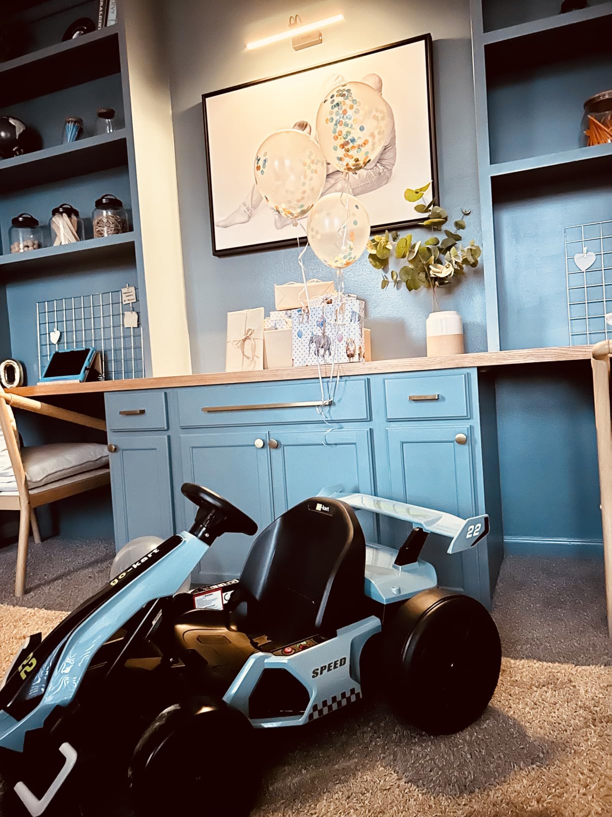 KerryYoo K61 Go Kart Electric Drift Kart with Length Adjustable Seat, 24V Ride on Toys with 4 Speed Mode,300W Outdoor Ride On Crazy Kart, 8.5 MPH, Bluetooth - Blue customer photo 2