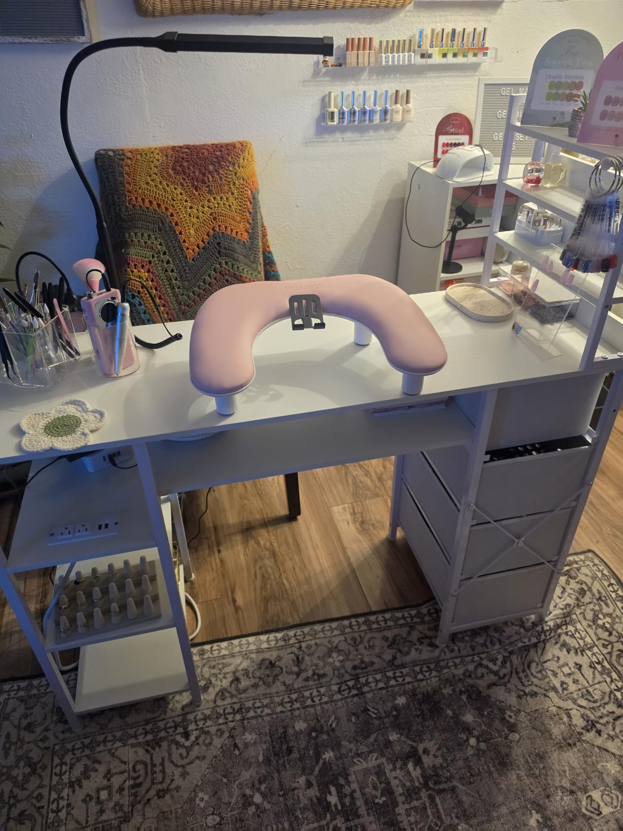 Manicure Table Nail Desk for Nail tech with Drawers & Power Outlet customer photo 2