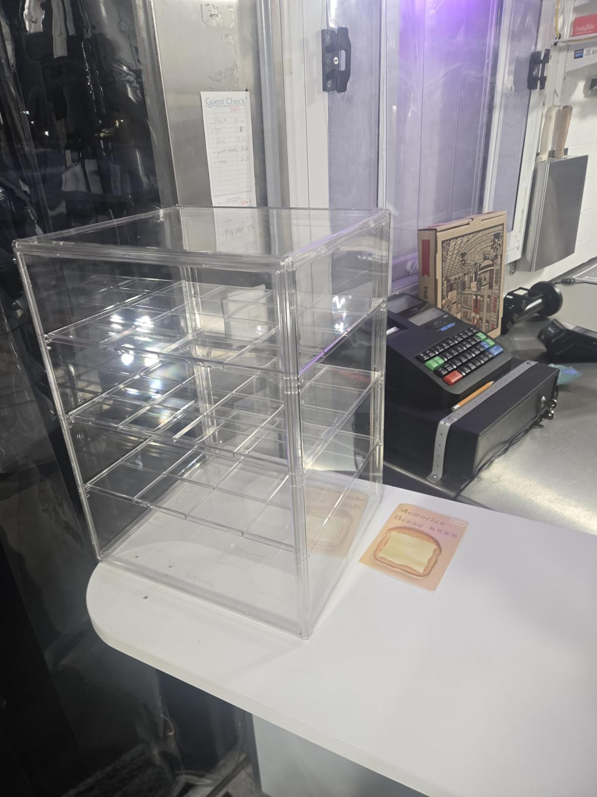 Pastry Display Case,Large Bakery Cookie Display Stand for Kitchen Countertop,4 Layers Adjustable Clear Bread Storage with Magnetic Door Bread Box and Cupcake Kitchen Counter 15.5x11.4x9.8 Inch customer photo 1