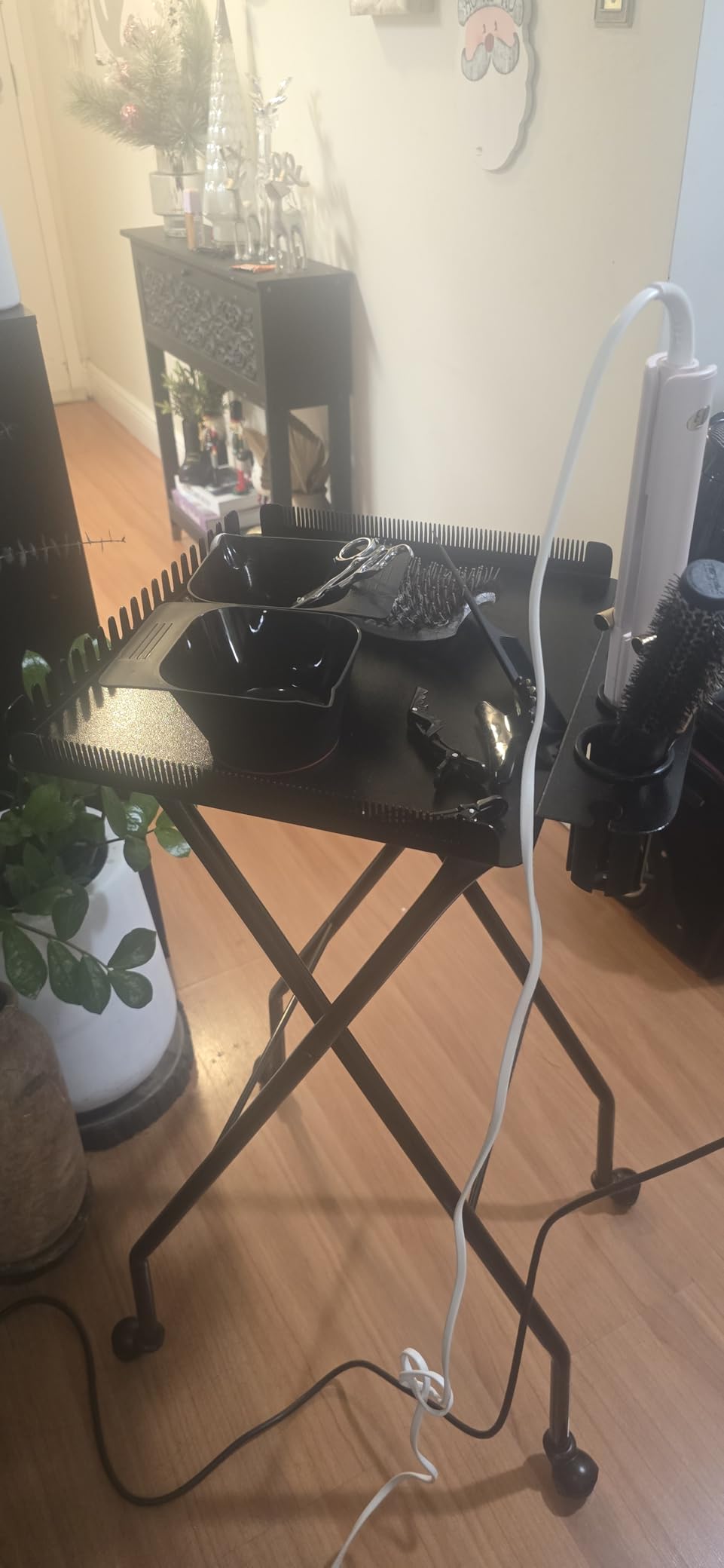 TASALON Professional Hair Styling Station Cart, Metal Rolling Hair Stylist Cart with 2 Magnetic Hair Color Bowls, Salon Trolley with Tool Holder and Hair Extension Stand for Hair Salon Stations customer photo 2