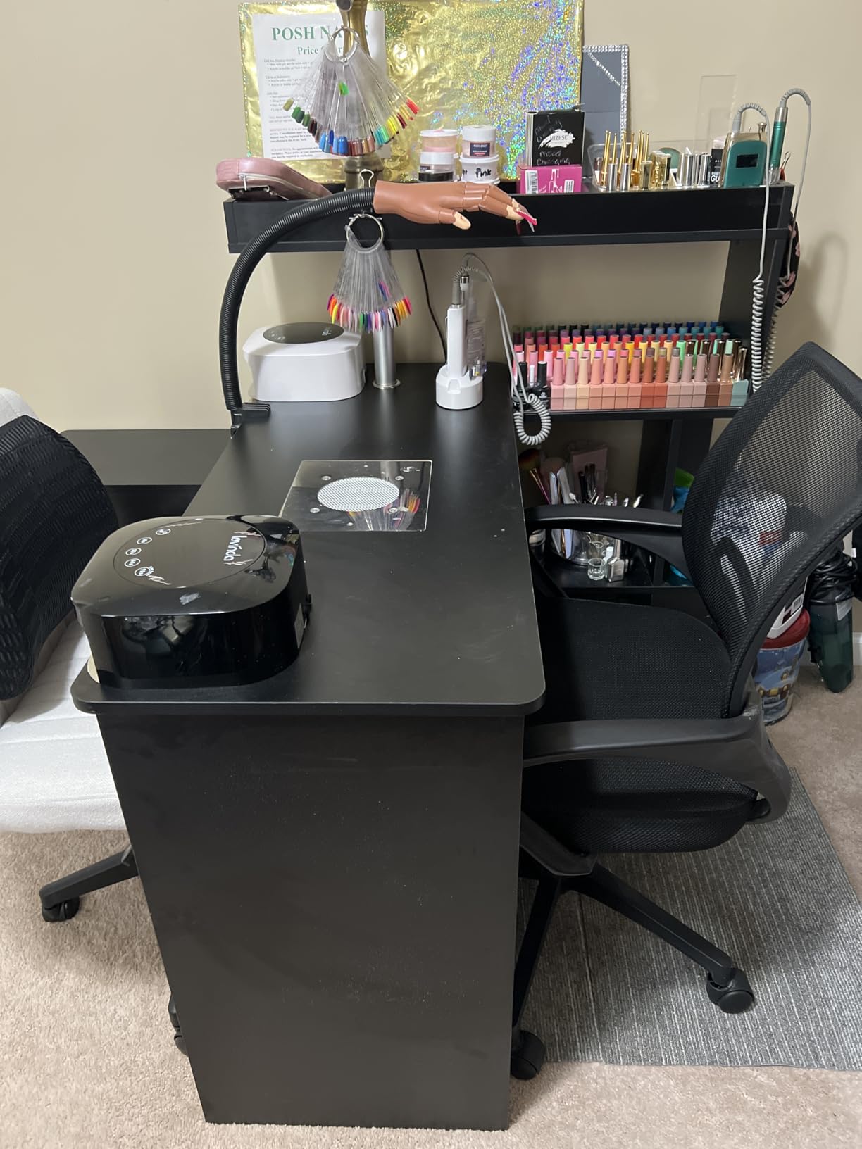 Manicure Table with Dust Collector, Reversible Nail Desk (White) customer photo 2