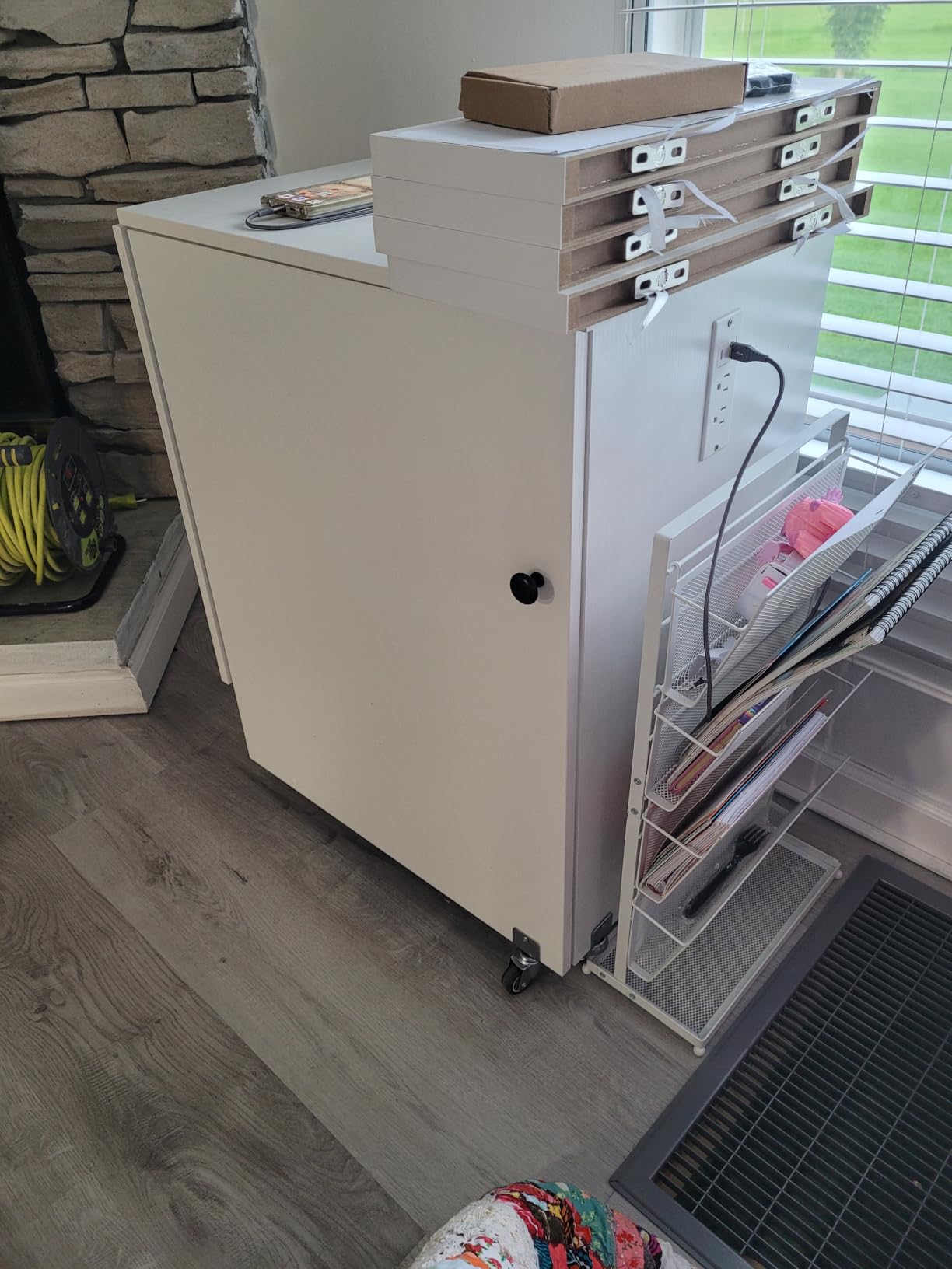 GIANTEX Folding Sewing Table with Charging Station, Storage Trays & Shelf customer photo 1