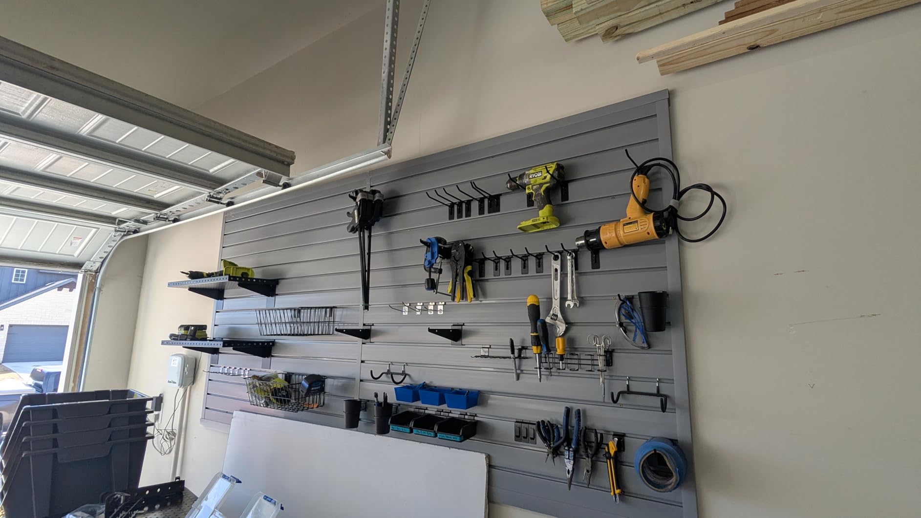 Slatwall Panel 4x8FT, Garage Slat Wall Storage Systems Durable and Sturdy, Easy-to-Install Interlocking PVC Slat Wall Organizer Panels Flexible and Convenient, Maximize Vertical Space customer photo 1