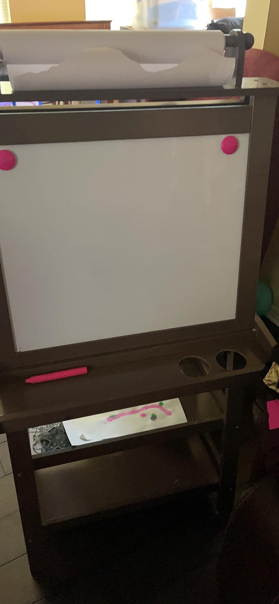 Costzon Kids Art Easel, 3 in 1 Double-Sided Painting Easel w/Magnetic Whiteboard, Chalkboard & Paper Roll, 2-Tier Storage Rack & 2 Boxes, Standing Easel for Kids, Toddlers, Boys, Girls (Natural) customer photo 1
