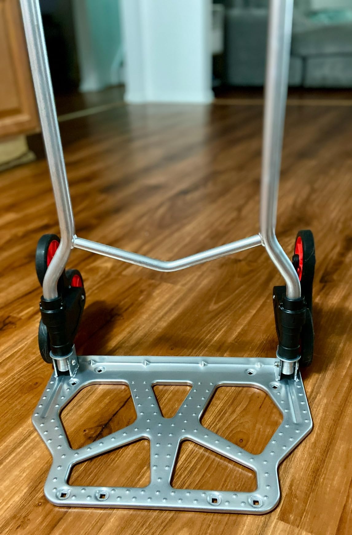 VEVOR 3 in 1 Industrial Convertible Stair Climbing Cart, 770 lbs Max Load, Folding Hand Truck Dolly with Handle & Wheels, Stair Climbing Utility Trolley for Transport & Moving, Orange & Silver customer photo 1