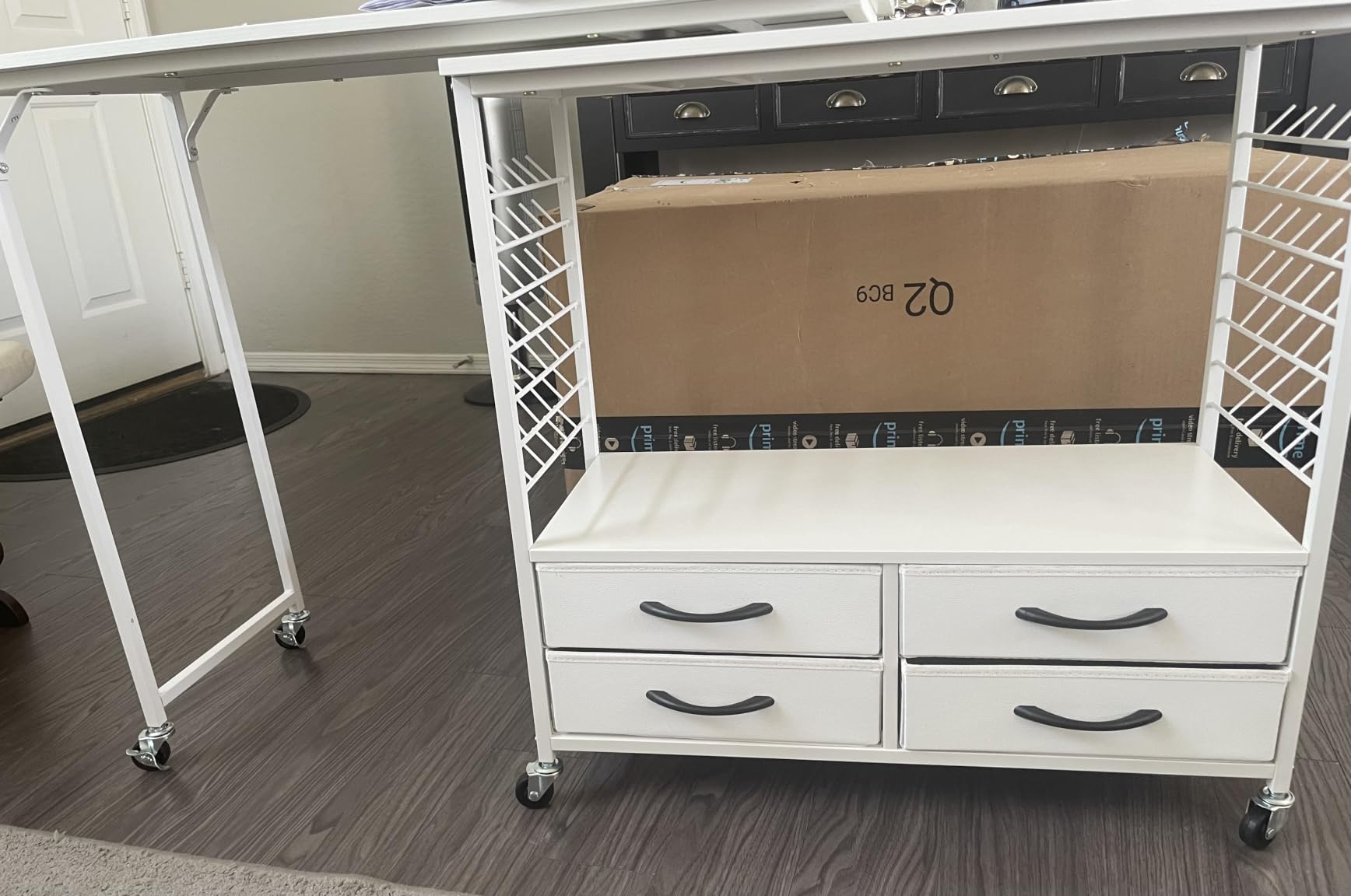 Sewing Table with Storage, 46.5'' Folding Sewing Table -70 Pegs, 4 Drawers customer photo 1