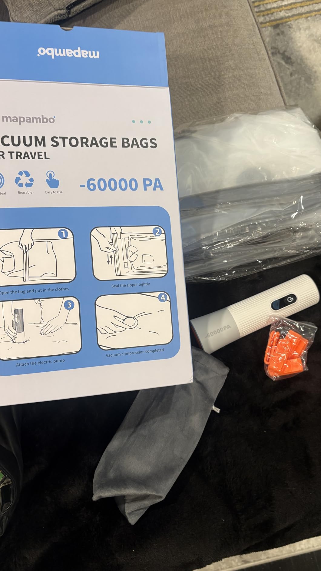 Mapambo Travel Vacuum Bags with -60000Pa LED Pump, 15 Pack Vacuum Seal Bags for Clothing Travel in 3 Combo Sizes, Vacuums Storage Bags for Clothes, Save 80% of Space (15 Combo) customer photo 1