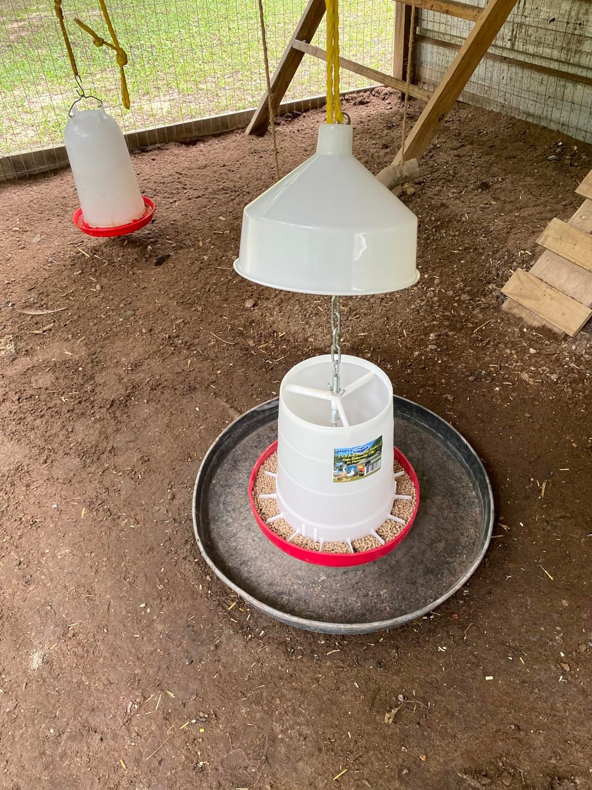 FARM-TUFF Hanging Poultry Feeder, 17lb Capacity - BPA-Free Plastic Chicken Feeder with Adjustable Feed Flow - Semi-Opaque Gravity-Fed Design for Backyard Flocks, Ducks & Turkeys customer photo 1