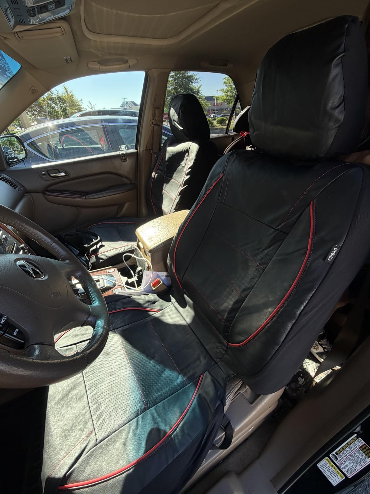 CAR PASS Universal FIT Piping Leather Car Seat Cover, for suvs,Van,Trucks,Airbag Compatible,Inside Zipper Design and Reserved Opening Holes (Full Set, Black and Red) customer photo 1