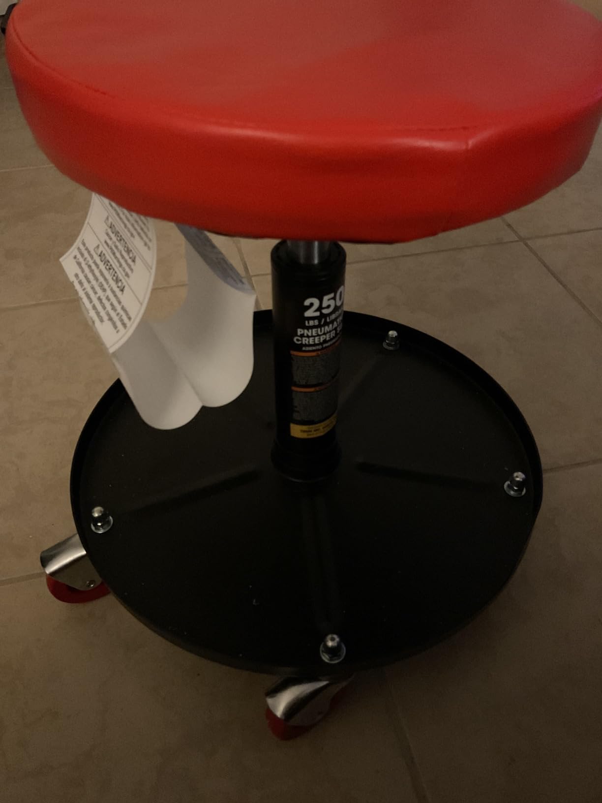 Torin ATRHL6201B Heavy Duty Rolling Pneumatic Creeper Garage/Shop Seat: Padded Adjustable Mechanic Stool with Tool Tray Storage, Red 250 LBS customer photo 2
