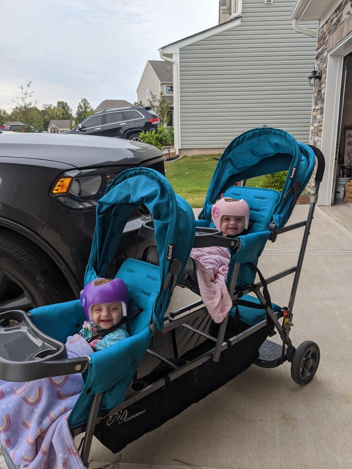 Joovy Big Caboose Triple Stroller with Rear Bench and Standing Platform, Reclining Seats, Optional Rear Seat, and Two Universal Car Seat Adapters, Jet customer photo 1