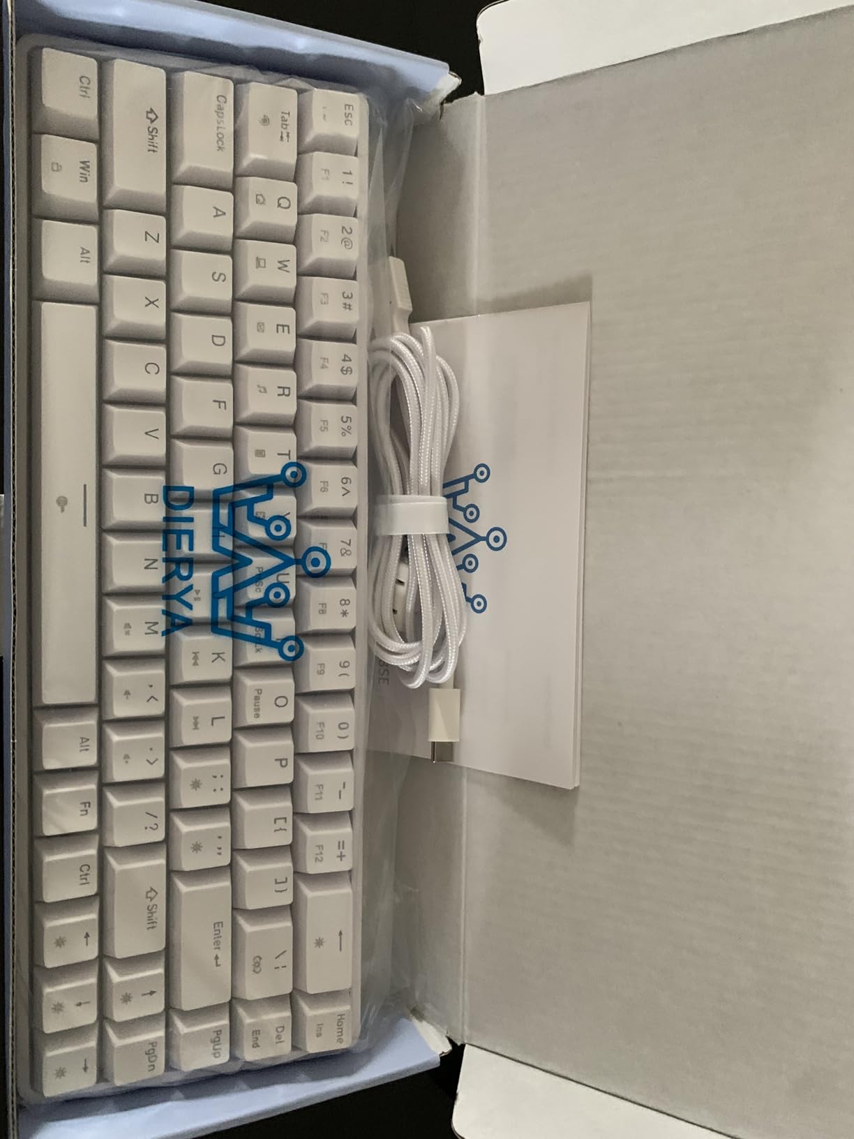 DIERYA T68SE 60% Gaming Mechanical Keyboard,Ultra Compact Mini 68 Key with Blue Switches Wired Keyboard,Anti-Ghosting Keys, for Windows Laptops and PC Gamers,White customer photo 1
